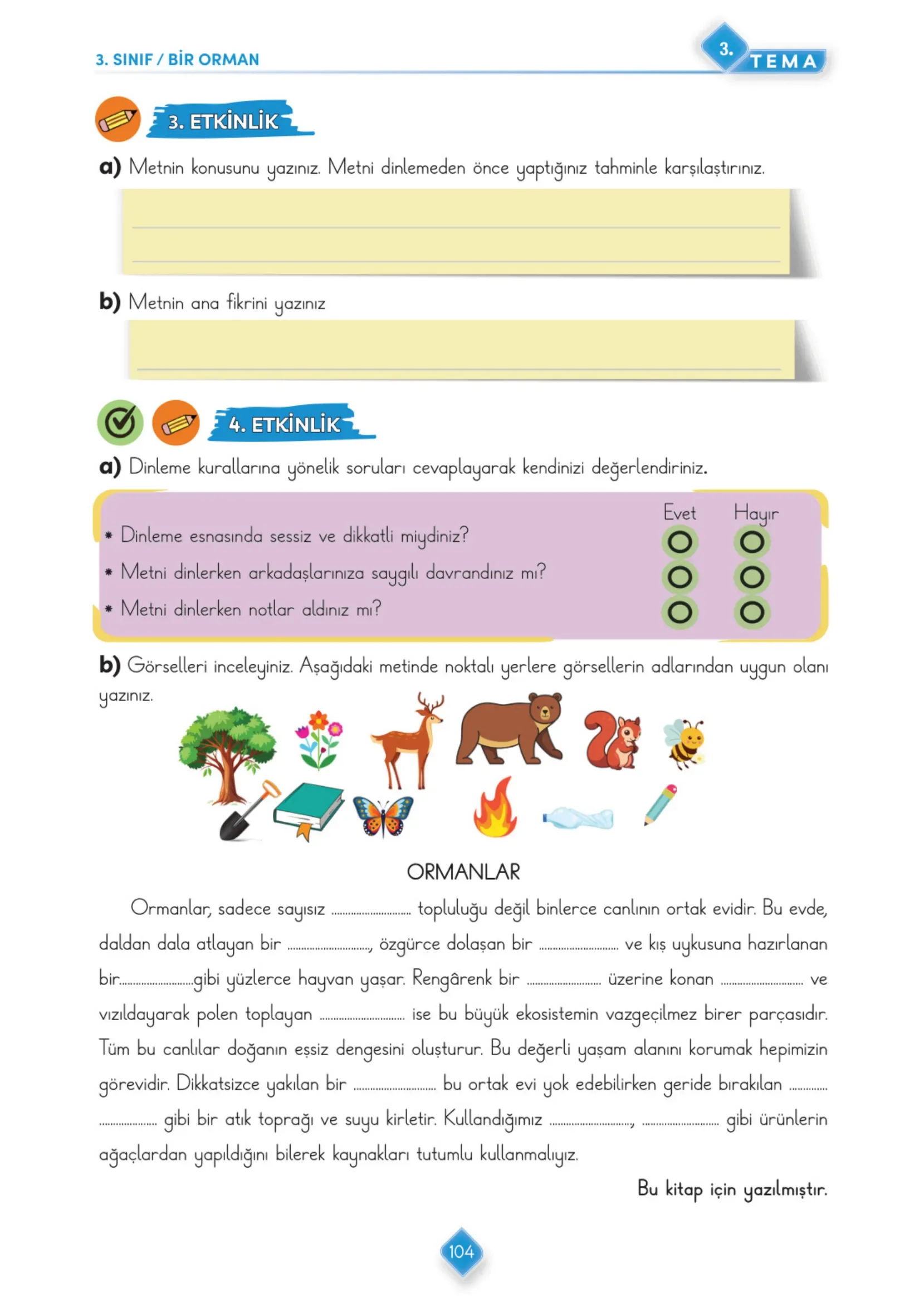 3. Sınıf Türkçe Ders Kitabı Cevapları Meb Yayınları 1. Kitap Sayfa 104