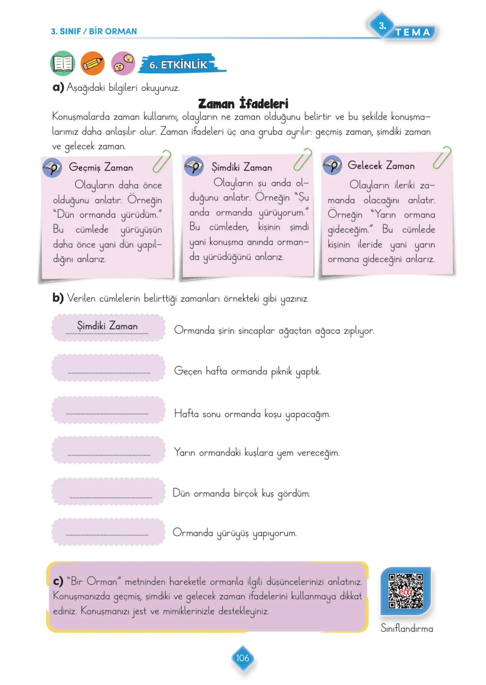 3. Sınıf Türkçe Ders Kitabı Cevapları Meb Yayınları 1. Kitap Sayfa 106