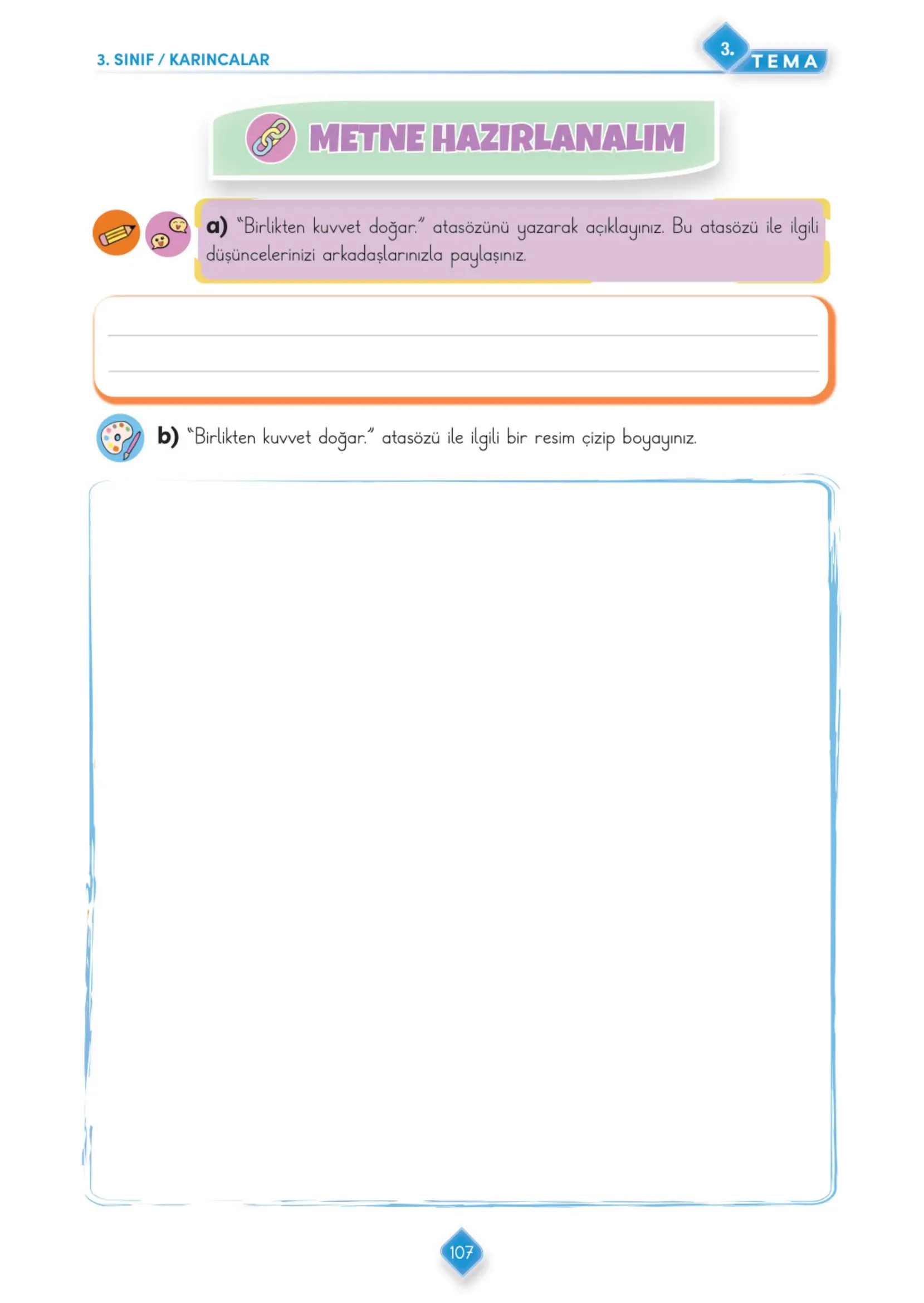 3. Sınıf Türkçe Ders Kitabı Cevapları Meb Yayınları 1. Kitap Sayfa 107