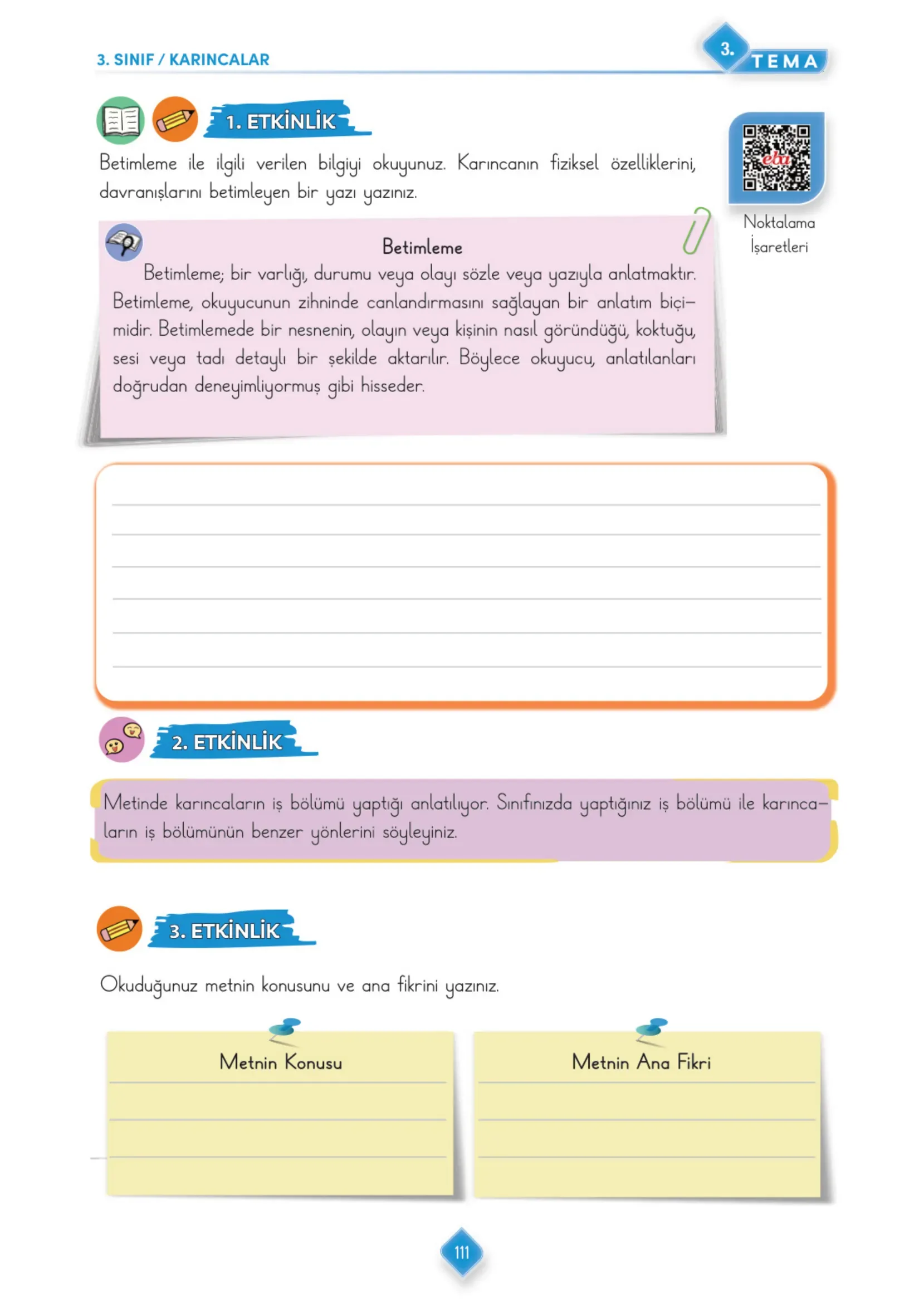 3. Sınıf Türkçe Ders Kitabı Cevapları Meb Yayınları 1. Kitap Sayfa 111