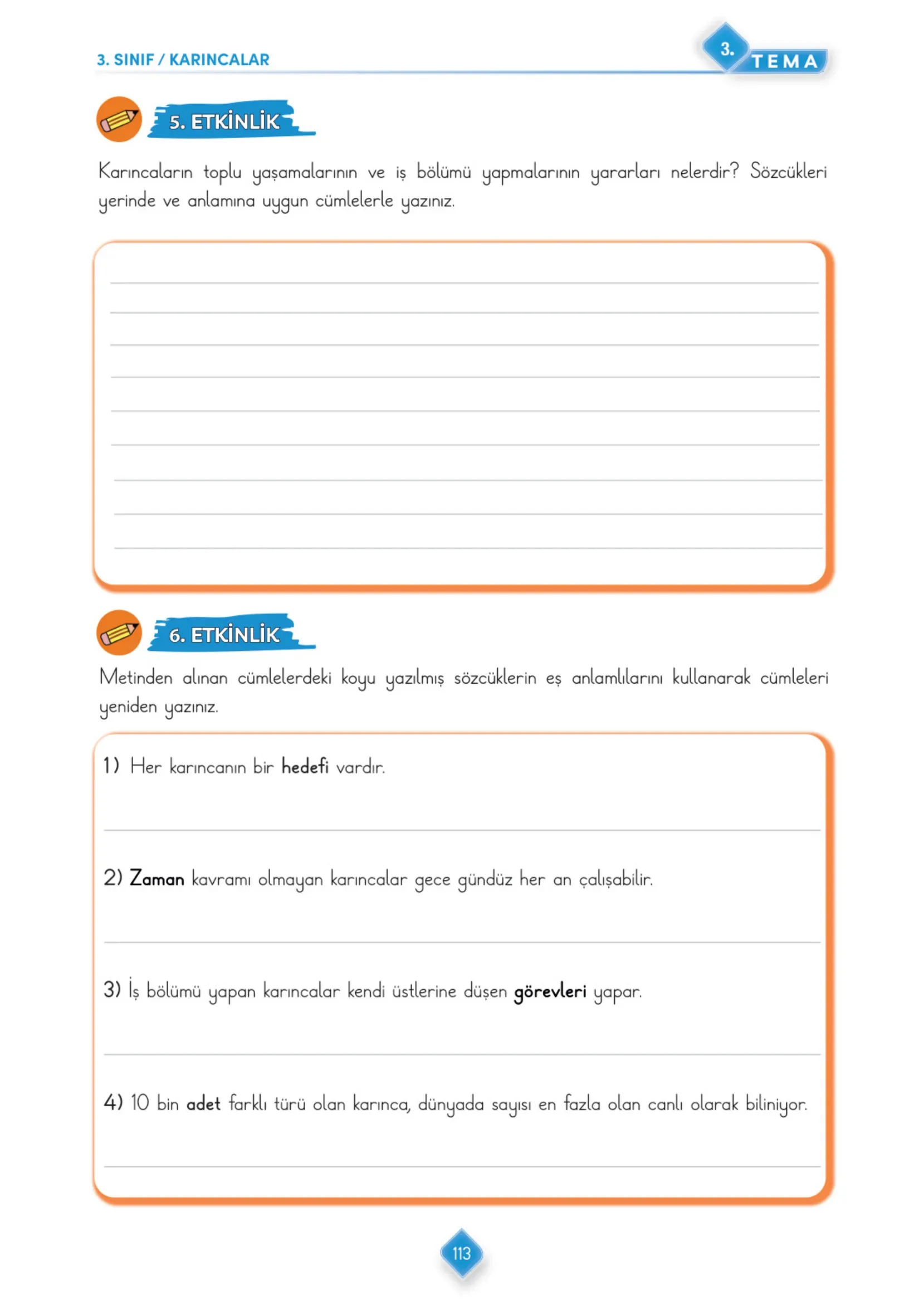 3. Sınıf Türkçe Ders Kitabı Cevapları Meb Yayınları 1. Kitap Sayfa 113
