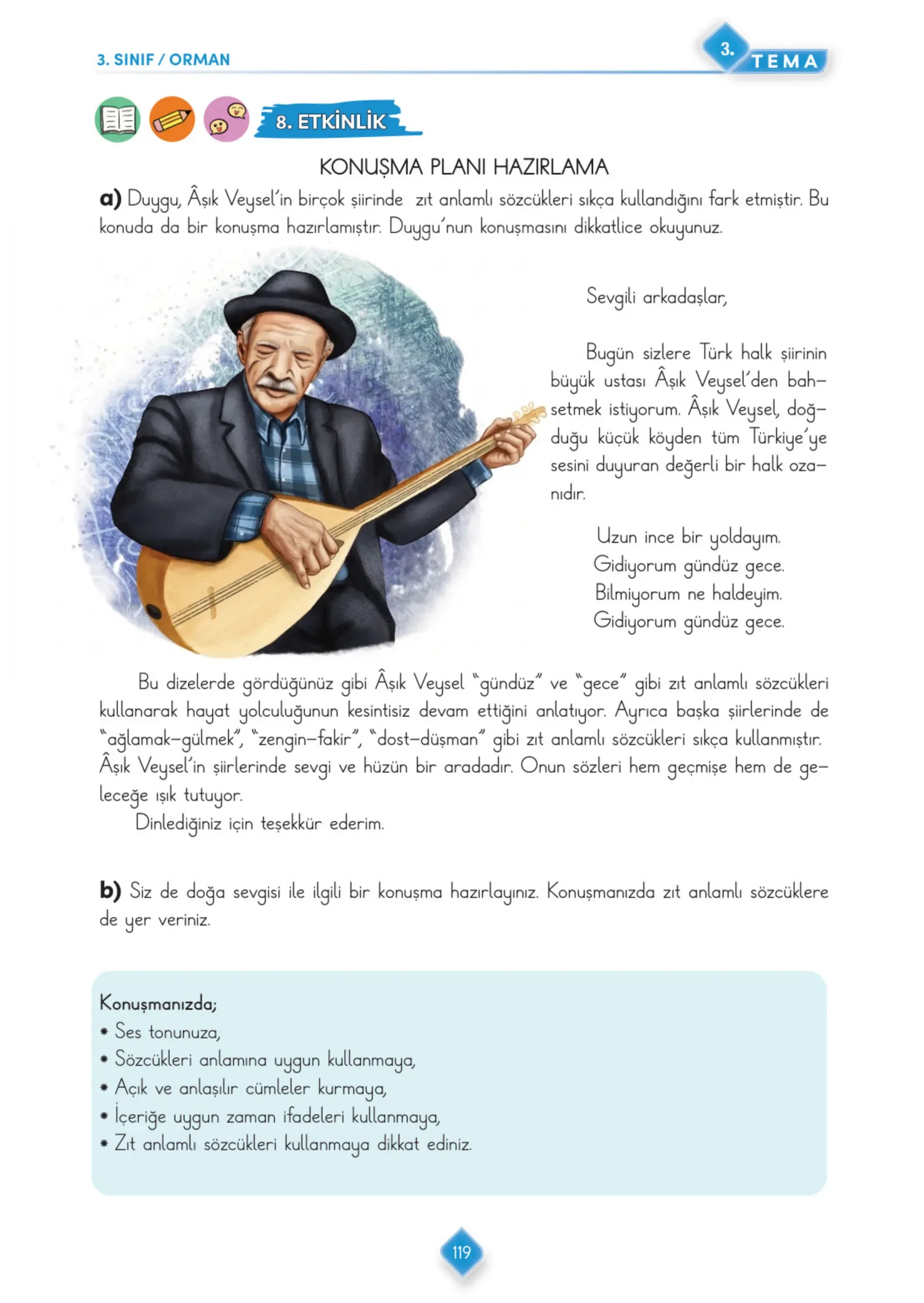 3. Sınıf Türkçe Ders Kitabı Cevapları Meb Yayınları 1. Kitap Sayfa 119