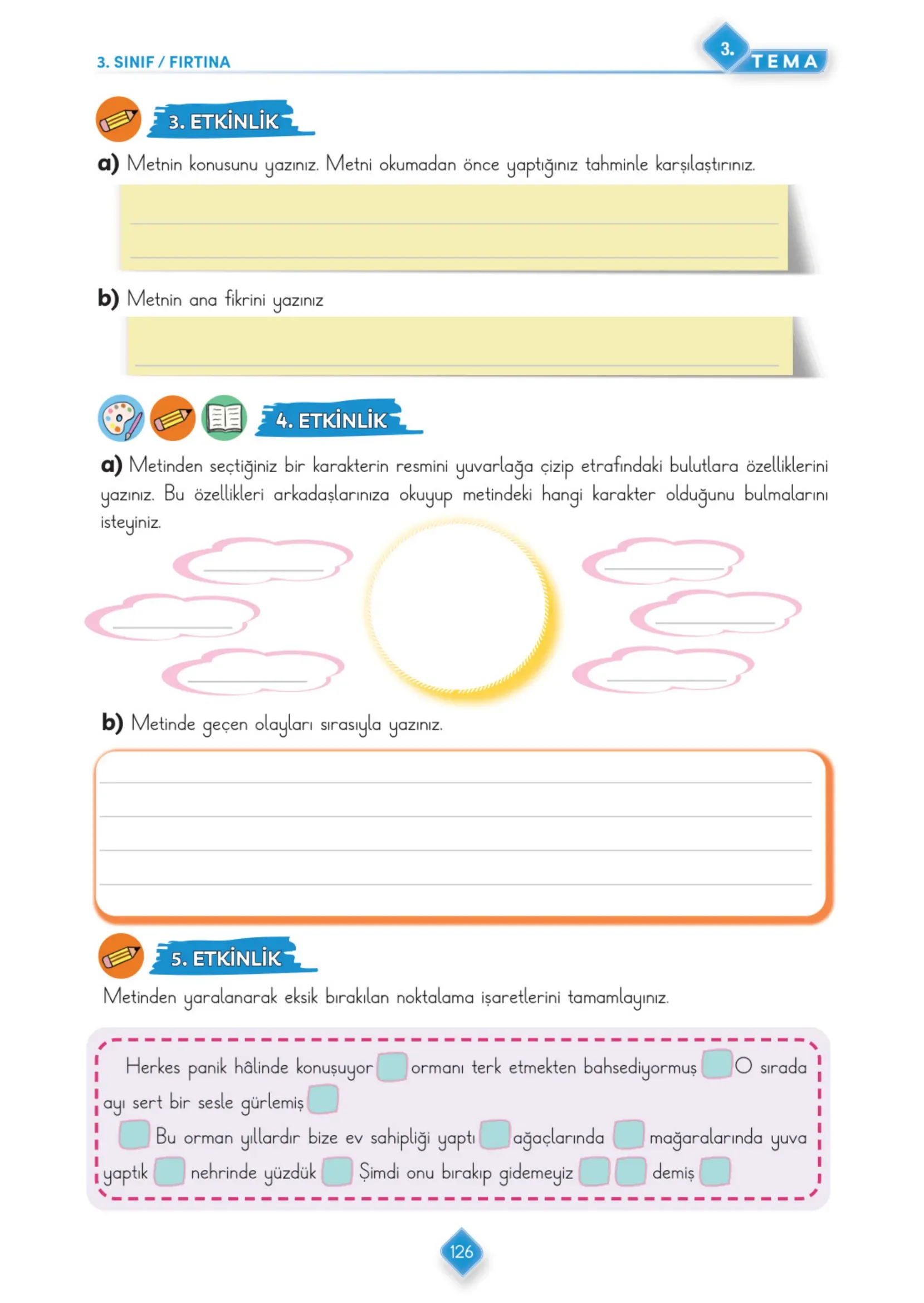 3. Sınıf Türkçe Ders Kitabı Cevapları Meb Yayınları 1. Kitap Sayfa 126
