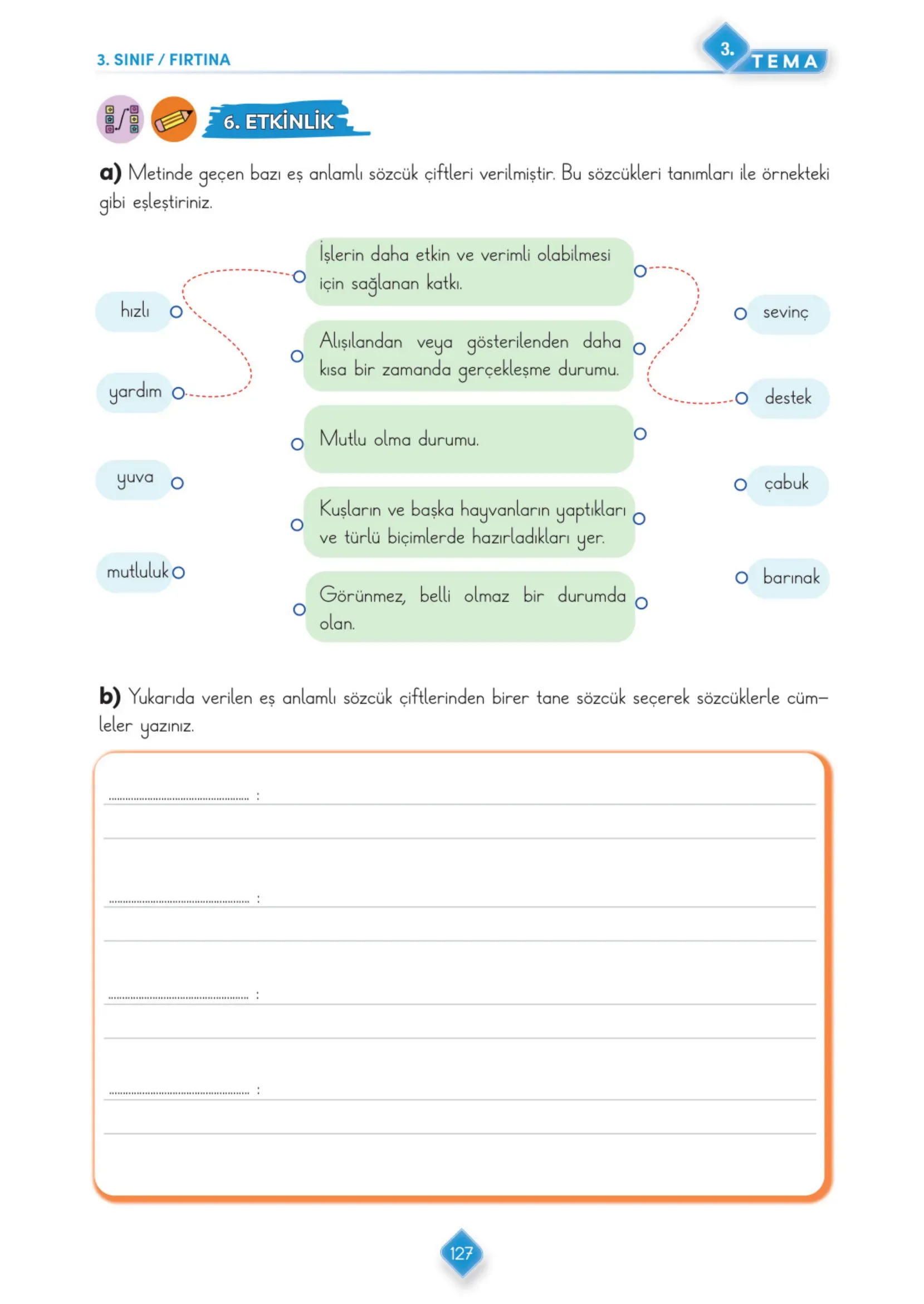 3. Sınıf Türkçe Ders Kitabı Cevapları Meb Yayınları 1. Kitap Sayfa 127