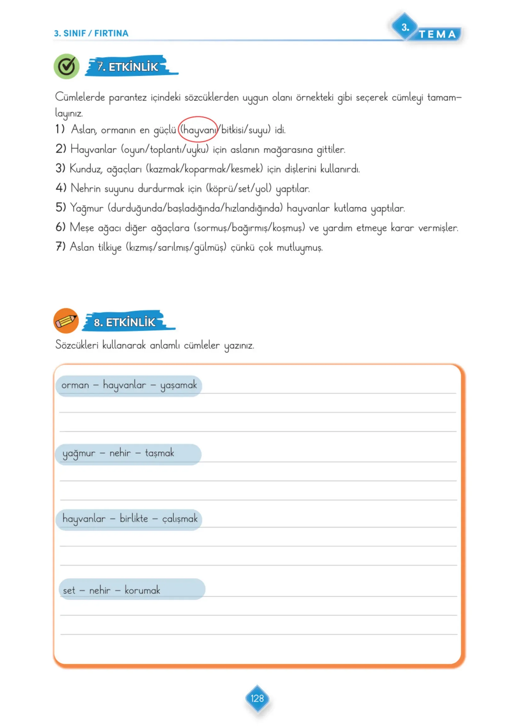 3. Sınıf Türkçe Ders Kitabı Cevapları Meb Yayınları 1. Kitap Sayfa 128