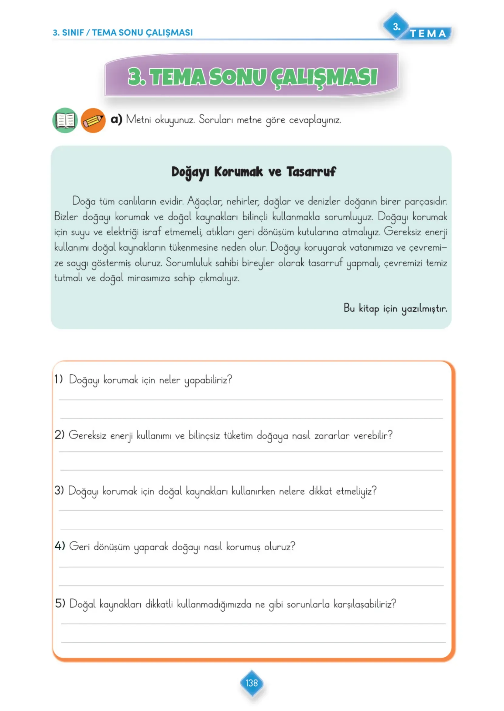 3. Sınıf Türkçe Ders Kitabı Cevapları Meb Yayınları 1. Kitap Sayfa 138