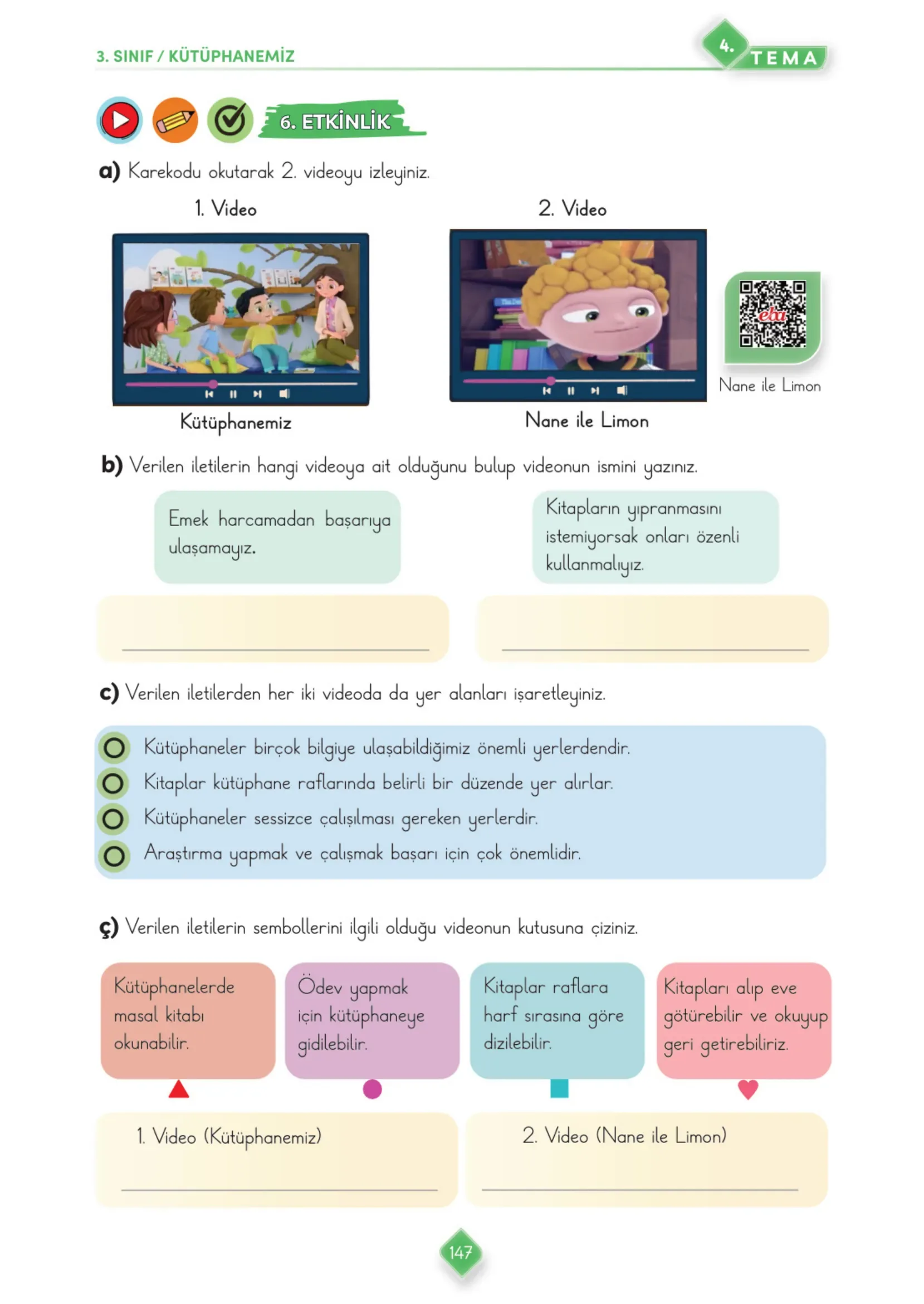 3. Sınıf Türkçe Ders Kitabı Cevapları Meb Yayınları 1. Kitap Sayfa 147