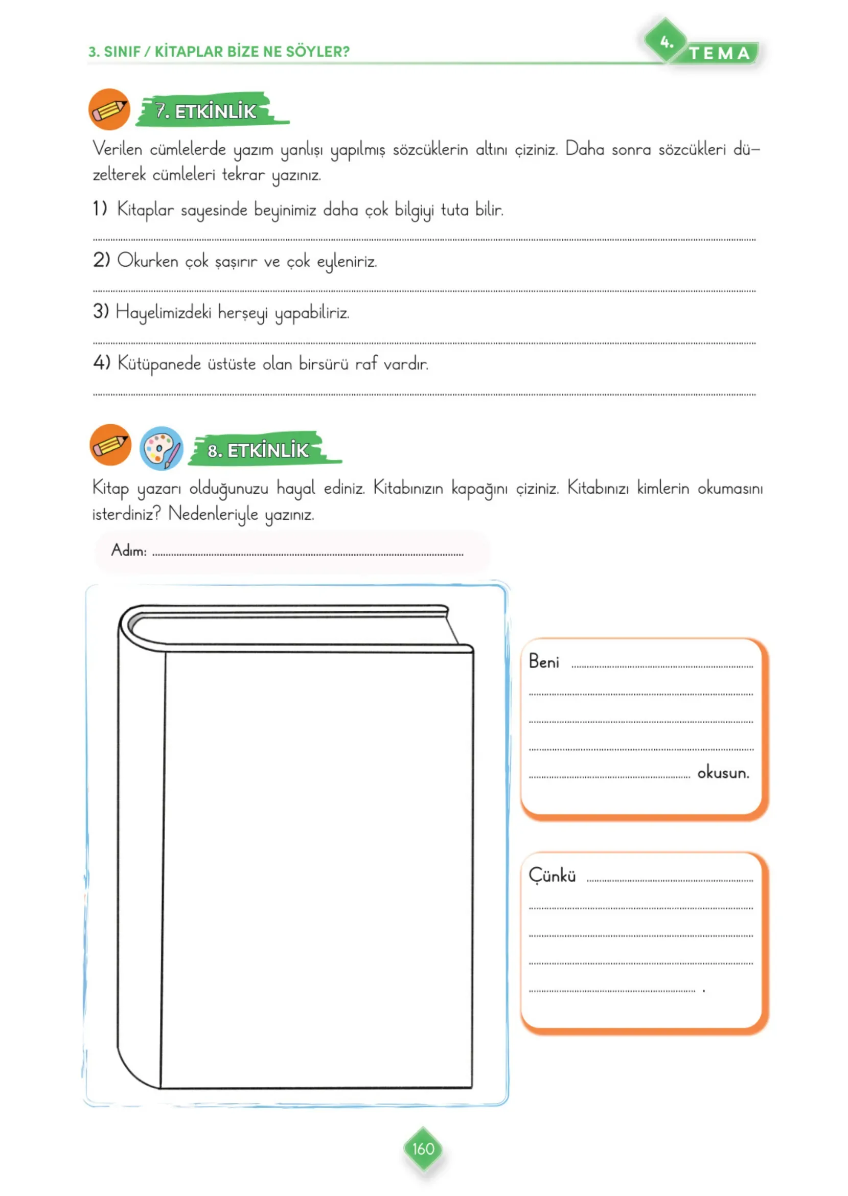 3. Sınıf Türkçe Ders Kitabı Cevapları Meb Yayınları 1. Kitap Sayfa 160
