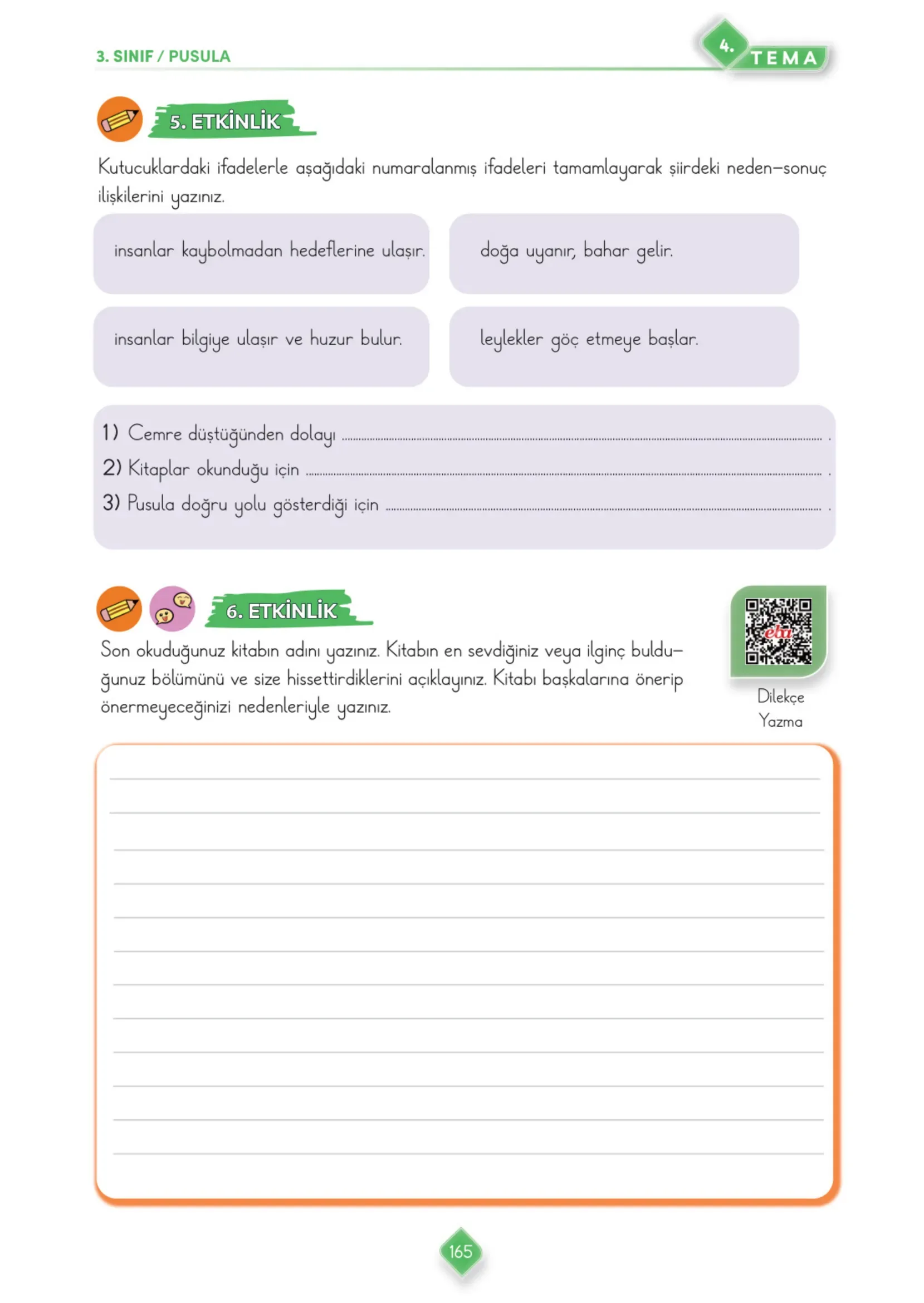 3. Sınıf Türkçe Ders Kitabı Cevapları Meb Yayınları 1. Kitap Sayfa 165