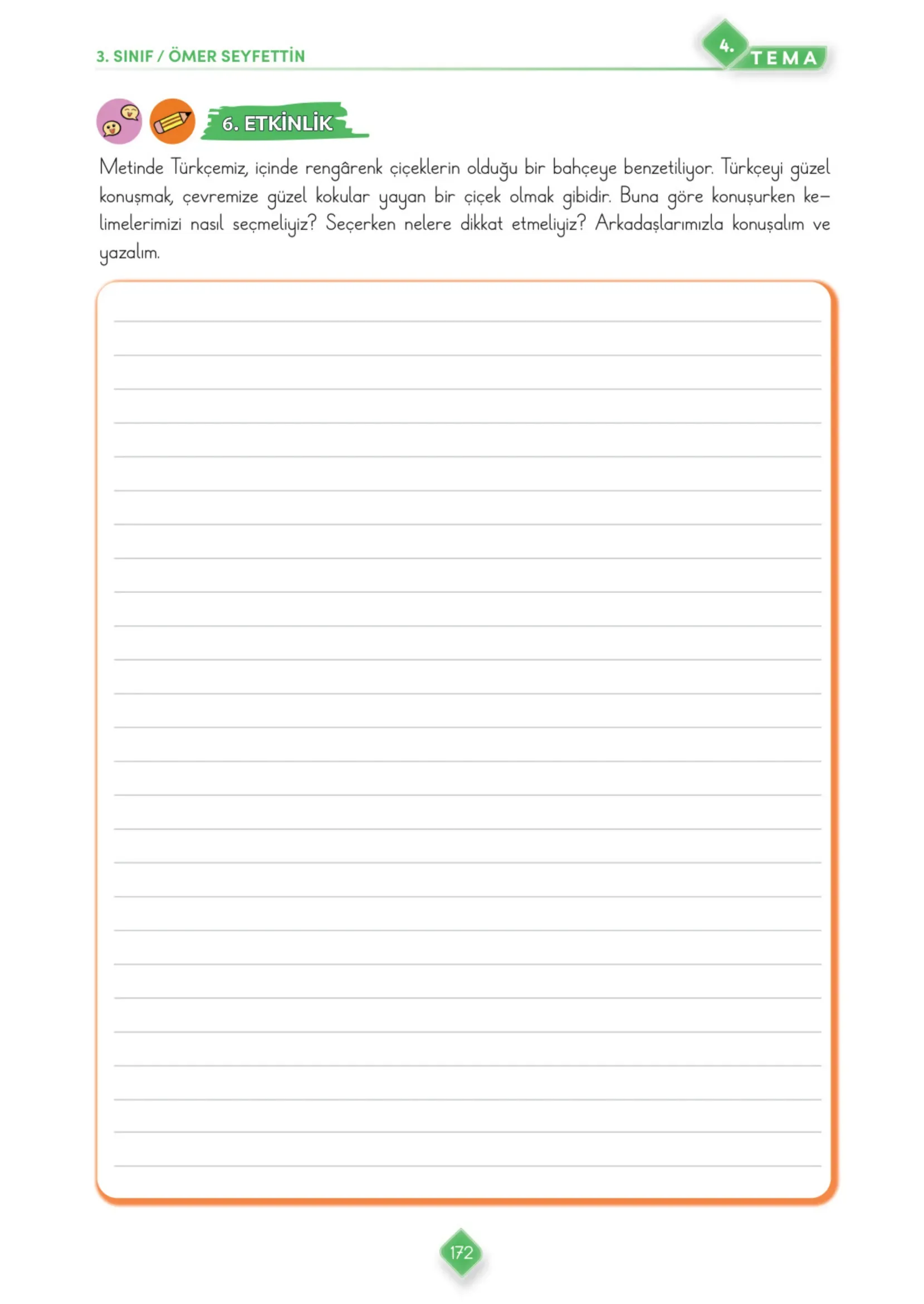 3. Sınıf Türkçe Ders Kitabı Cevapları Meb Yayınları 1. Kitap Sayfa 172