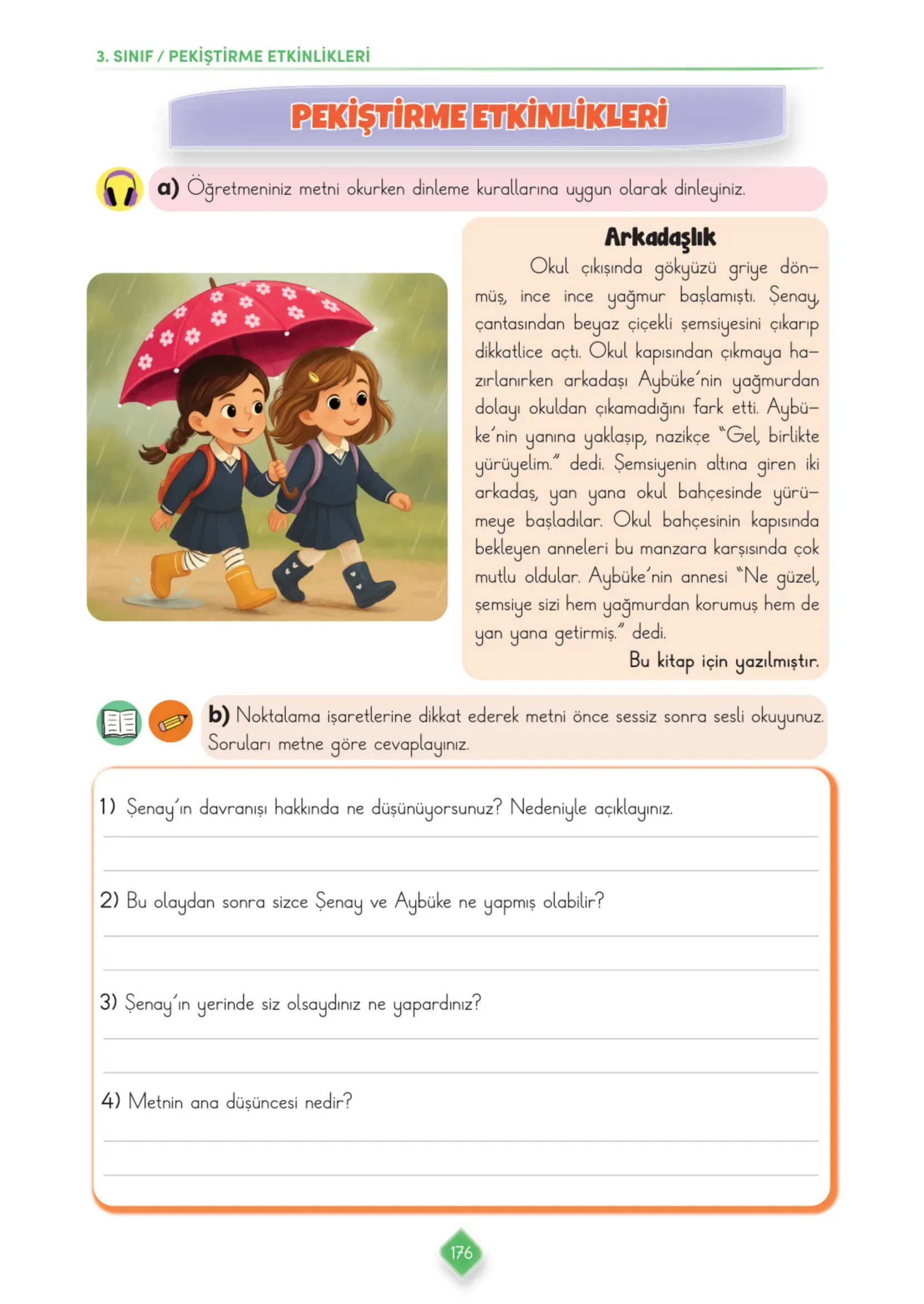 3. Sınıf Türkçe Ders Kitabı Cevapları Meb Yayınları 1. Kitap Sayfa 176