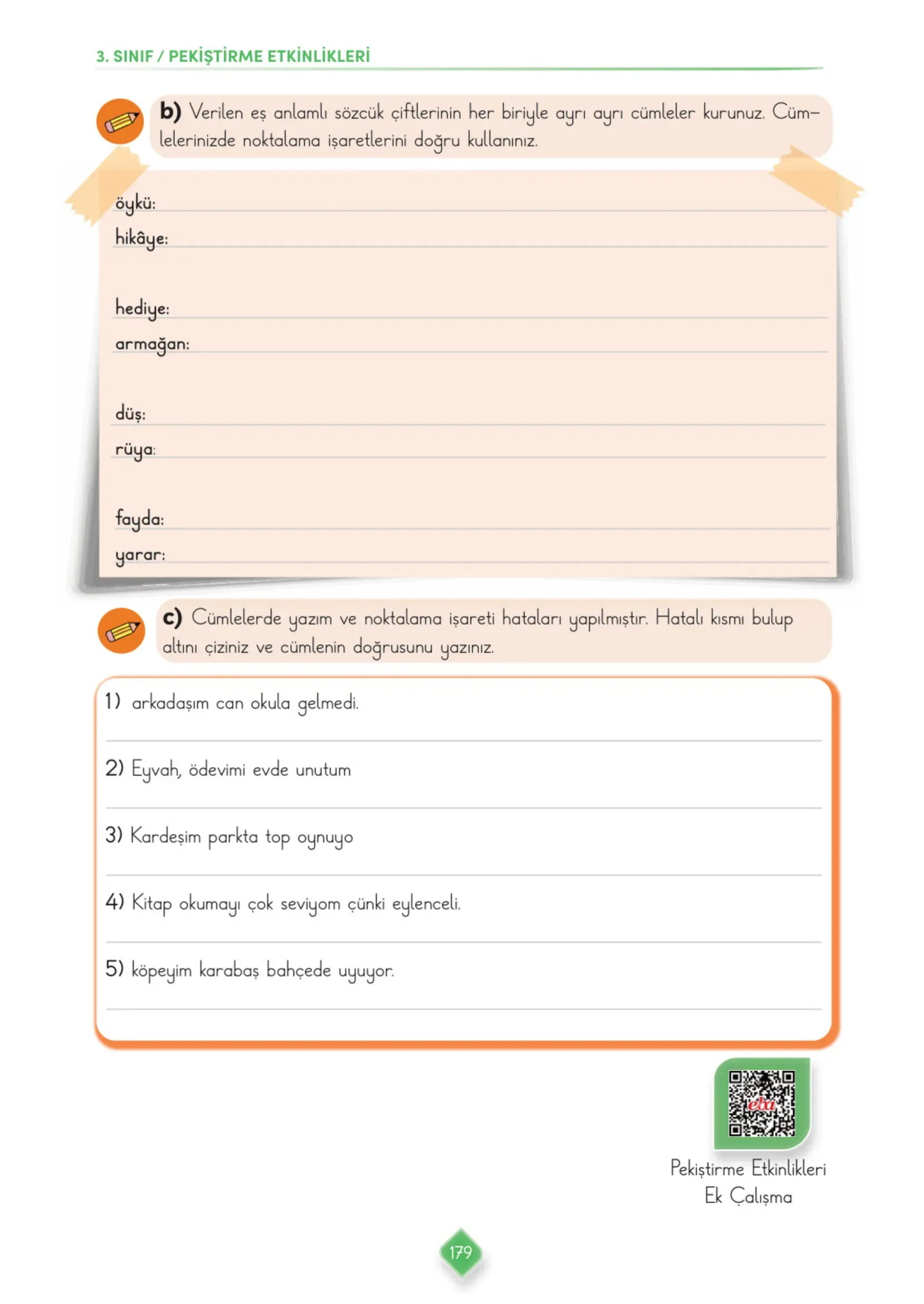 3. Sınıf Türkçe Ders Kitabı Cevapları Meb Yayınları 1. Kitap Sayfa 179