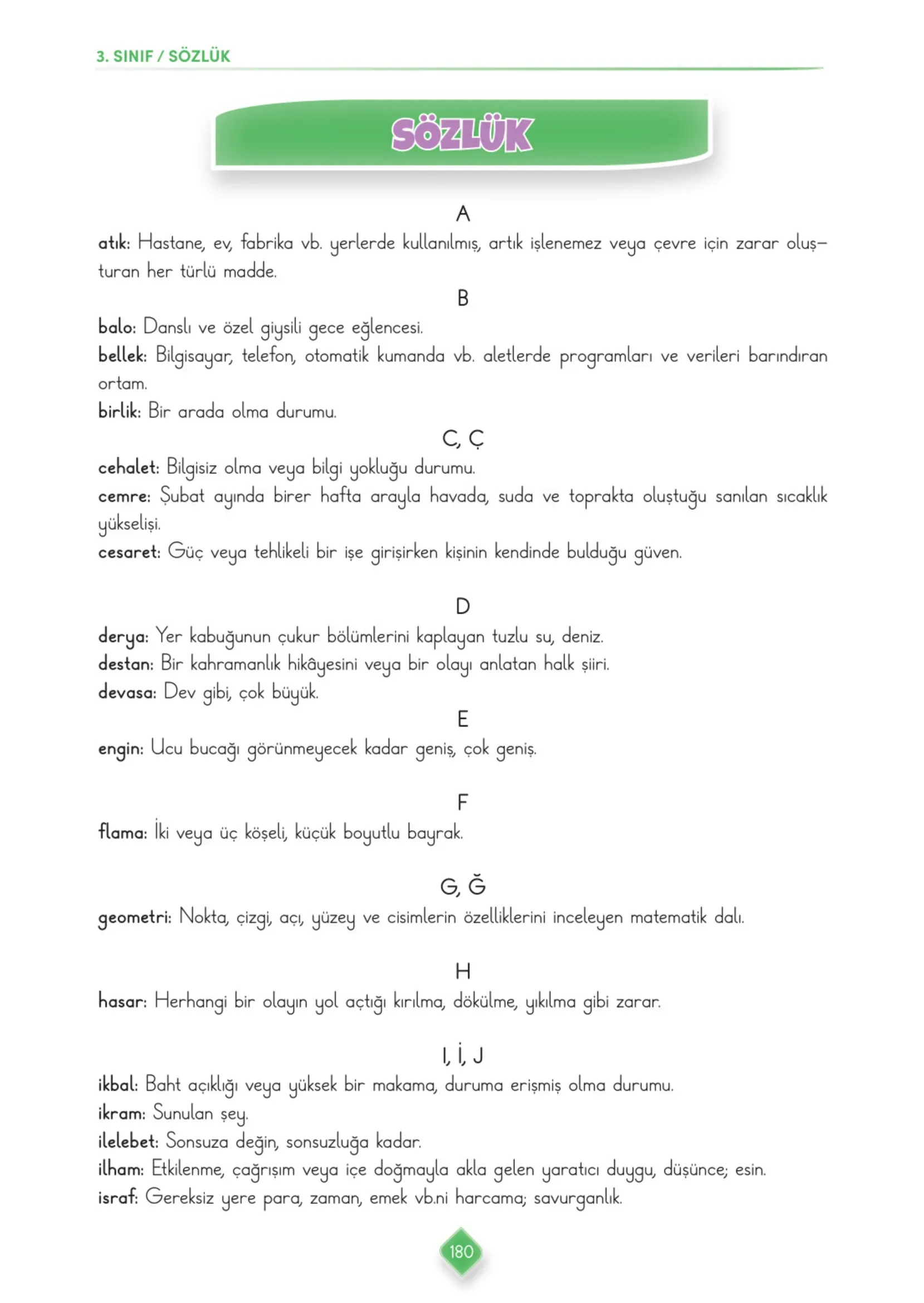 3. Sınıf Türkçe Ders Kitabı Cevapları Meb Yayınları 1. Kitap Sayfa 180