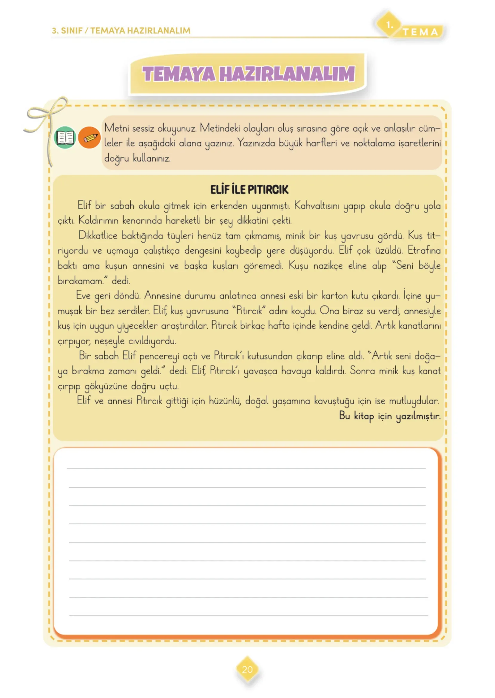 3. Sınıf Türkçe Ders Kitabı Cevapları Meb Yayınları 1. Kitap Sayfa 20