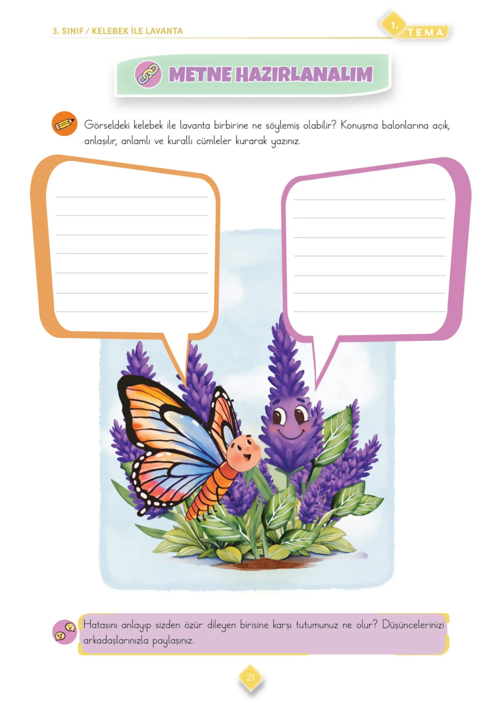 3. Sınıf Türkçe Ders Kitabı Cevapları Meb Yayınları 1. Kitap Sayfa 21