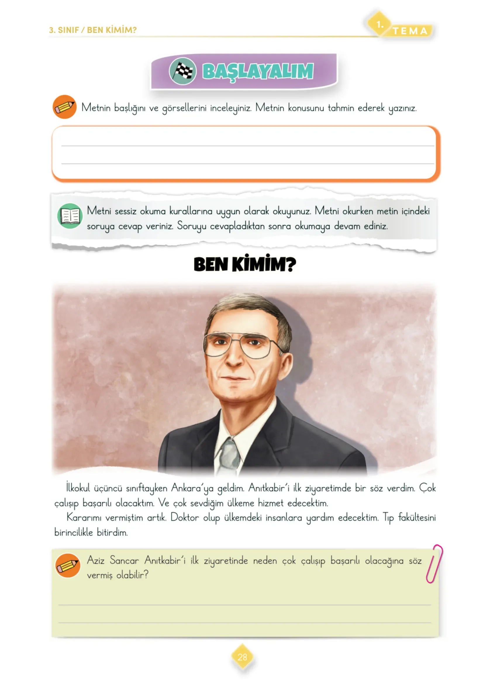 3. Sınıf Türkçe Ders Kitabı Cevapları Meb Yayınları 1. Kitap Sayfa 28