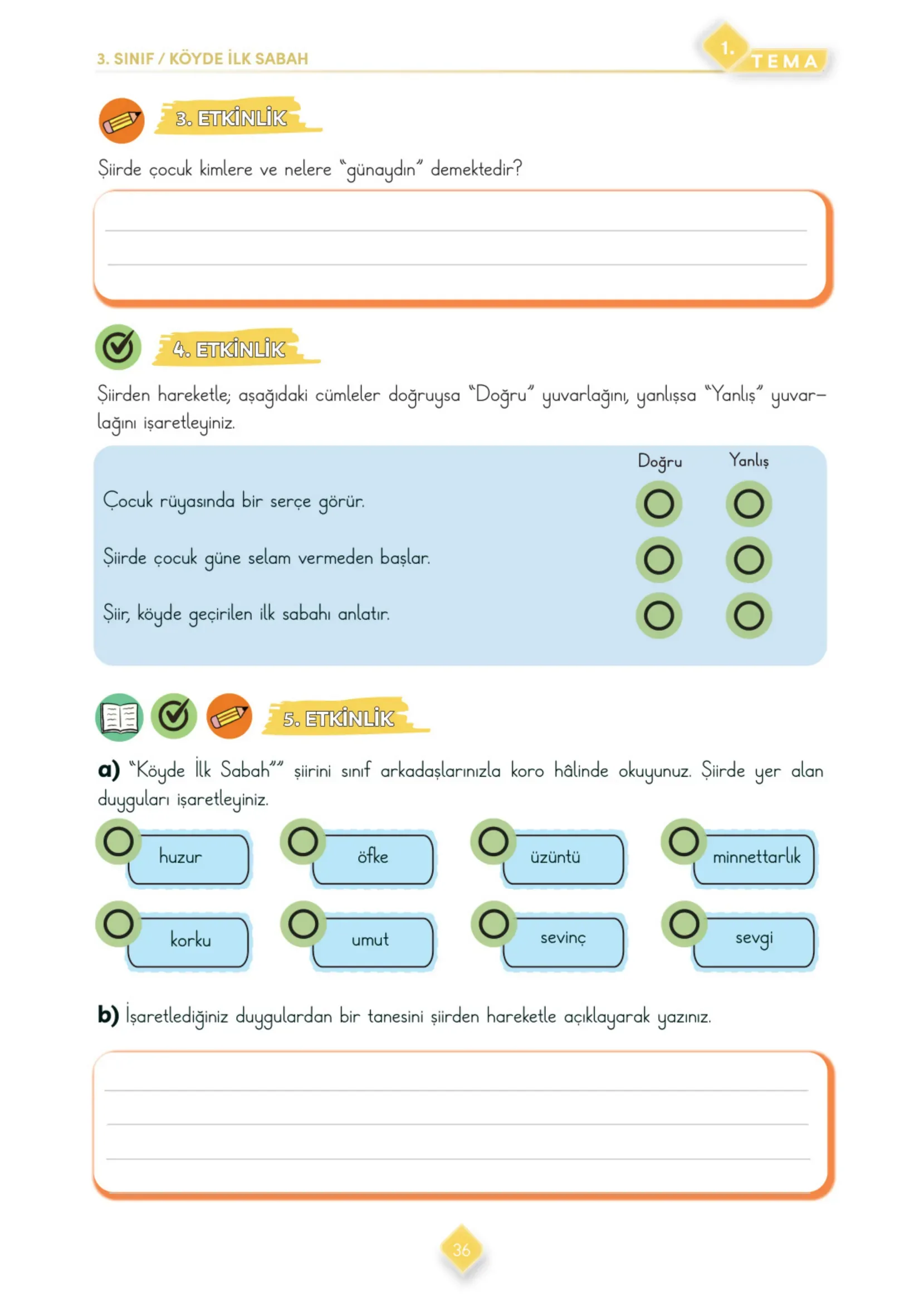 3. Sınıf Türkçe Ders Kitabı Cevapları Meb Yayınları 1. Kitap Sayfa 36
