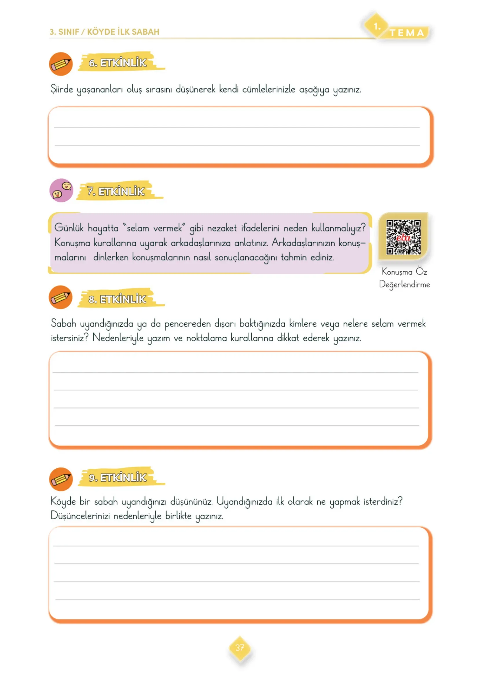 3. Sınıf Türkçe Ders Kitabı Cevapları Meb Yayınları 1. Kitap Sayfa 37