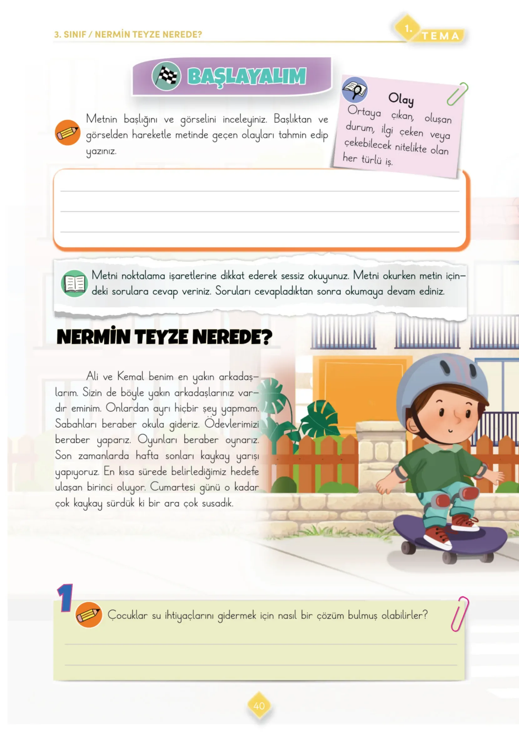 3. Sınıf Türkçe Ders Kitabı Cevapları Meb Yayınları 1. Kitap Sayfa 40