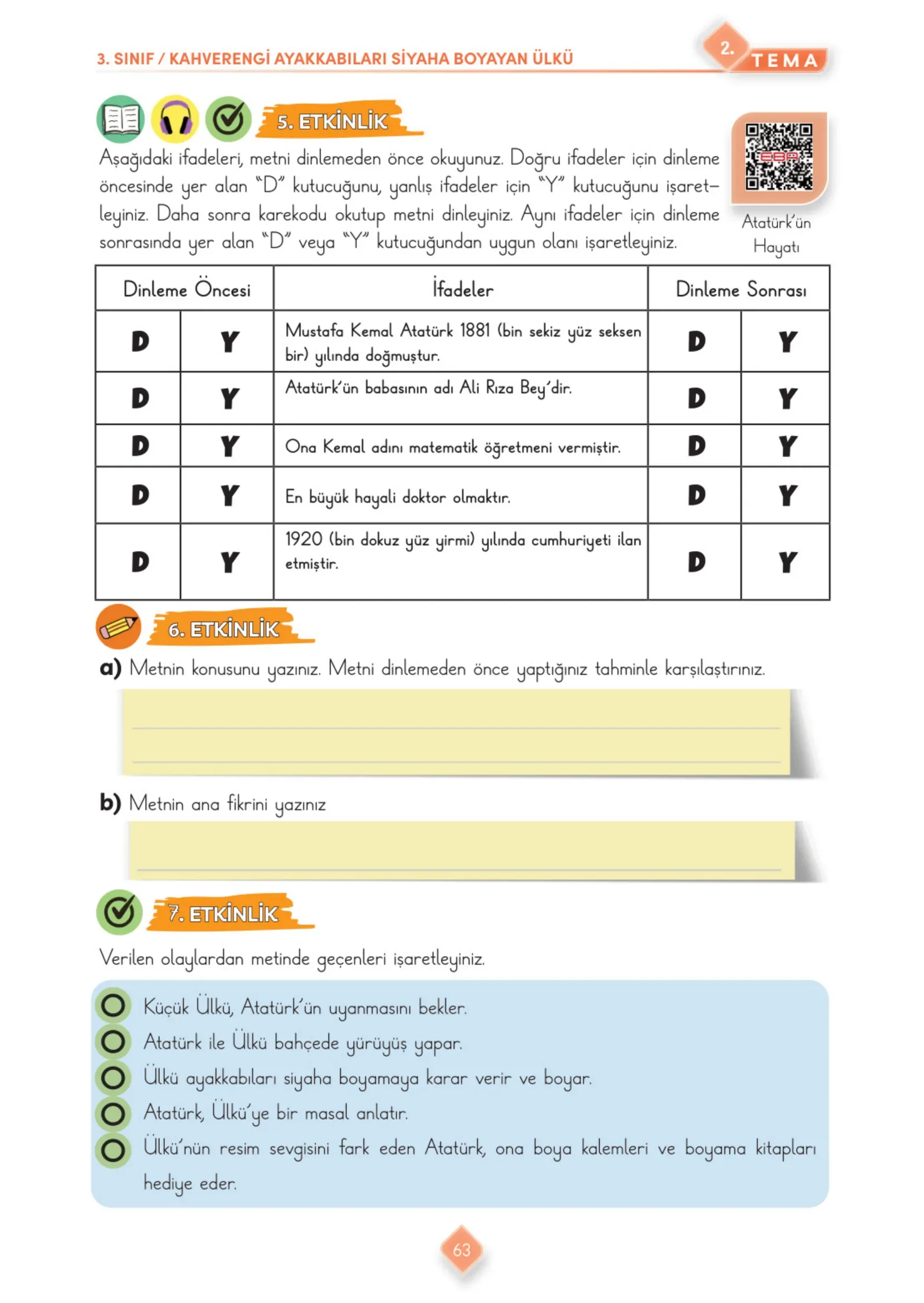 3. Sınıf Türkçe Ders Kitabı Cevapları Meb Yayınları 1. Kitap Sayfa 63