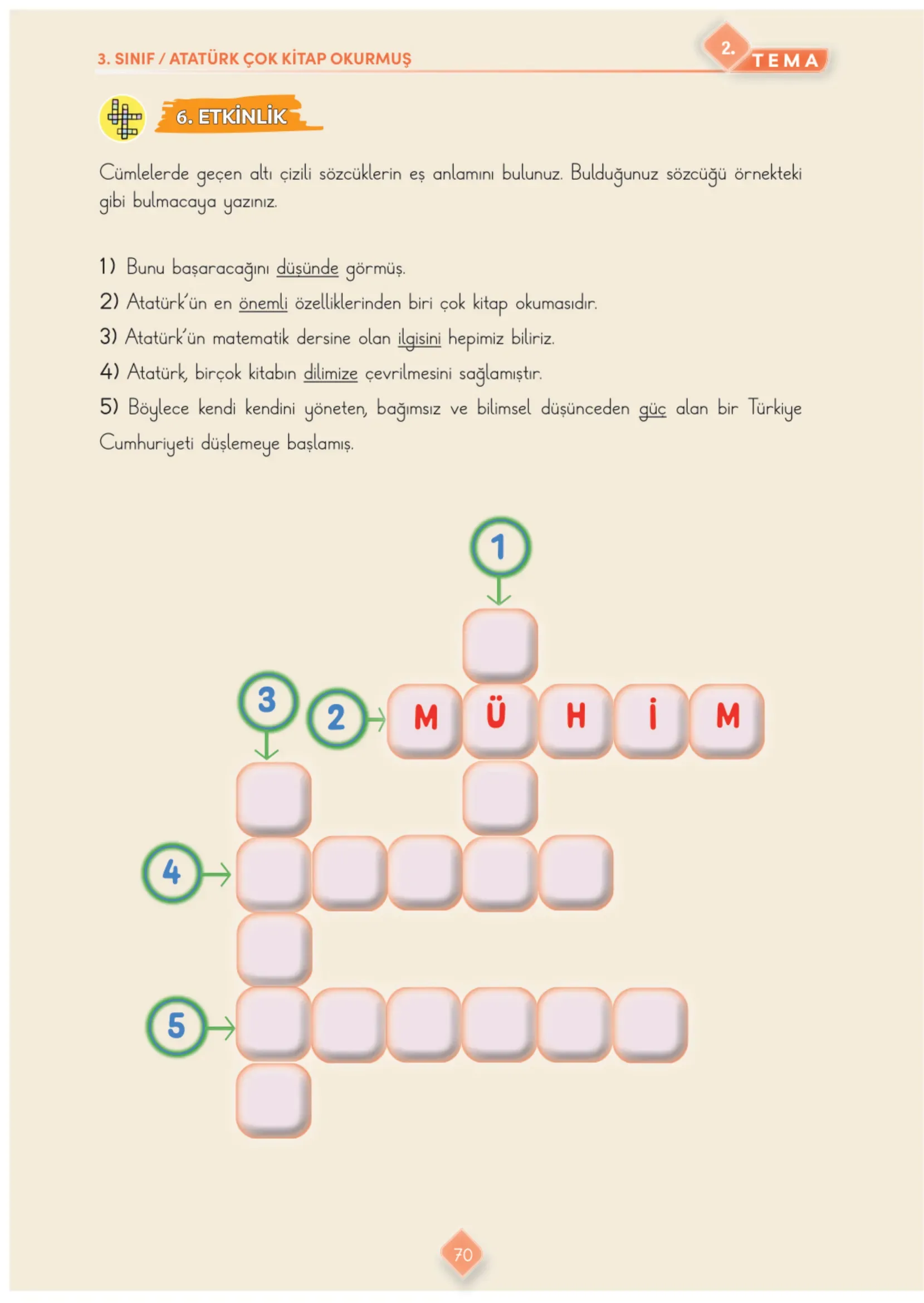3. Sınıf Türkçe Ders Kitabı Cevapları Meb Yayınları 1. Kitap Sayfa 70