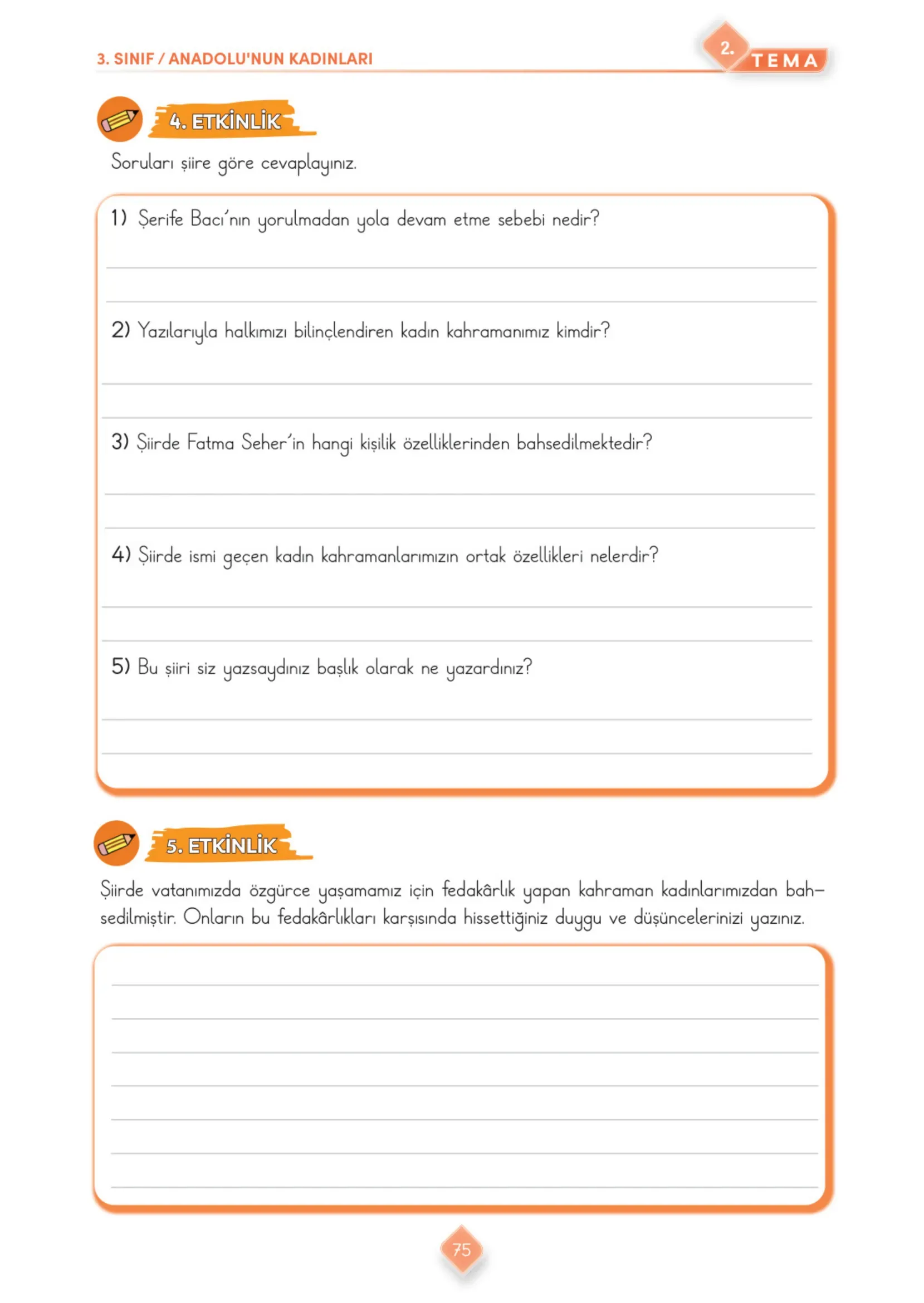3. Sınıf Türkçe Ders Kitabı Cevapları Meb Yayınları 1. Kitap Sayfa 75