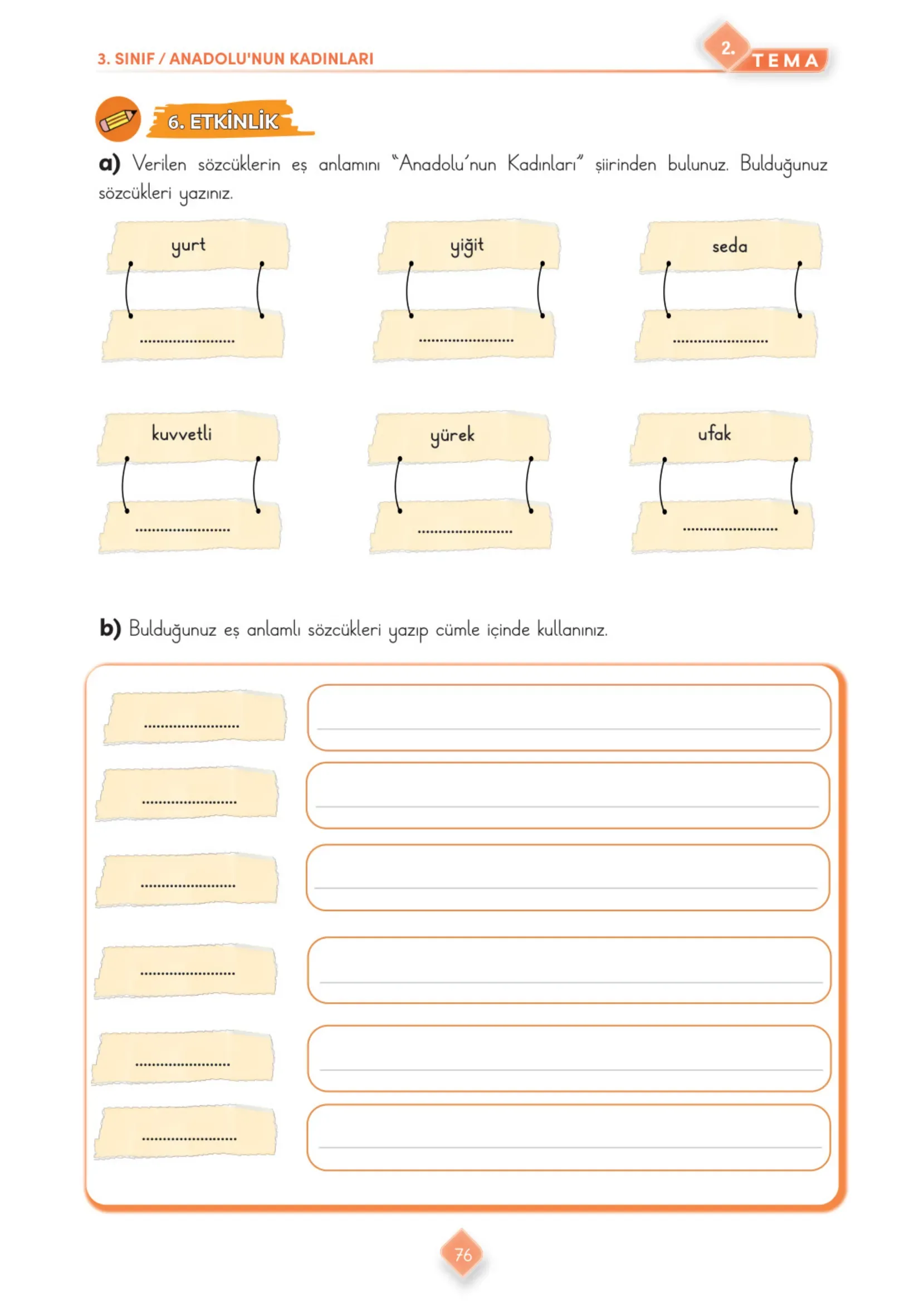 3. Sınıf Türkçe Ders Kitabı Cevapları Meb Yayınları 1. Kitap Sayfa 76