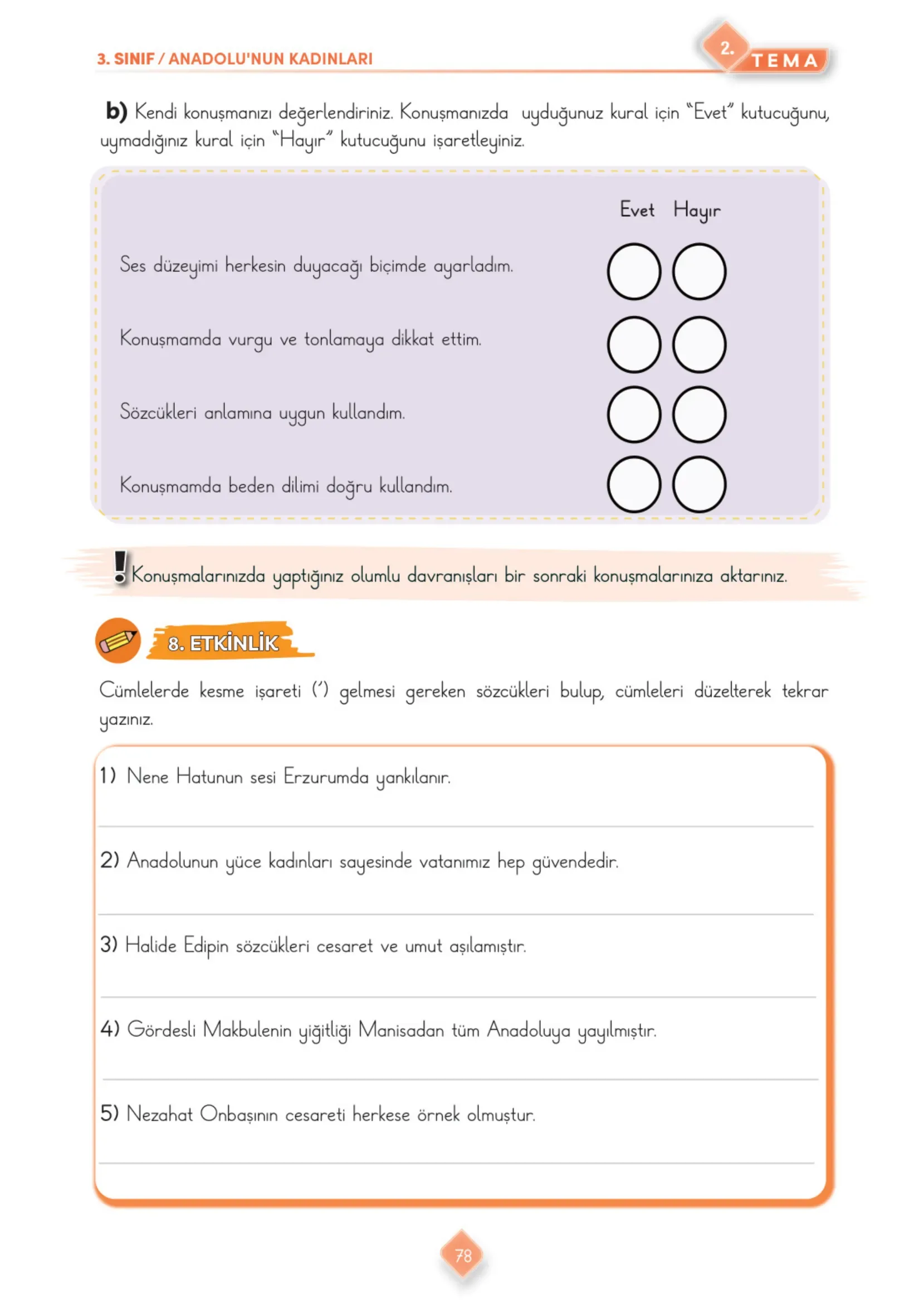 3. Sınıf Türkçe Ders Kitabı Cevapları Meb Yayınları 1. Kitap Sayfa 78