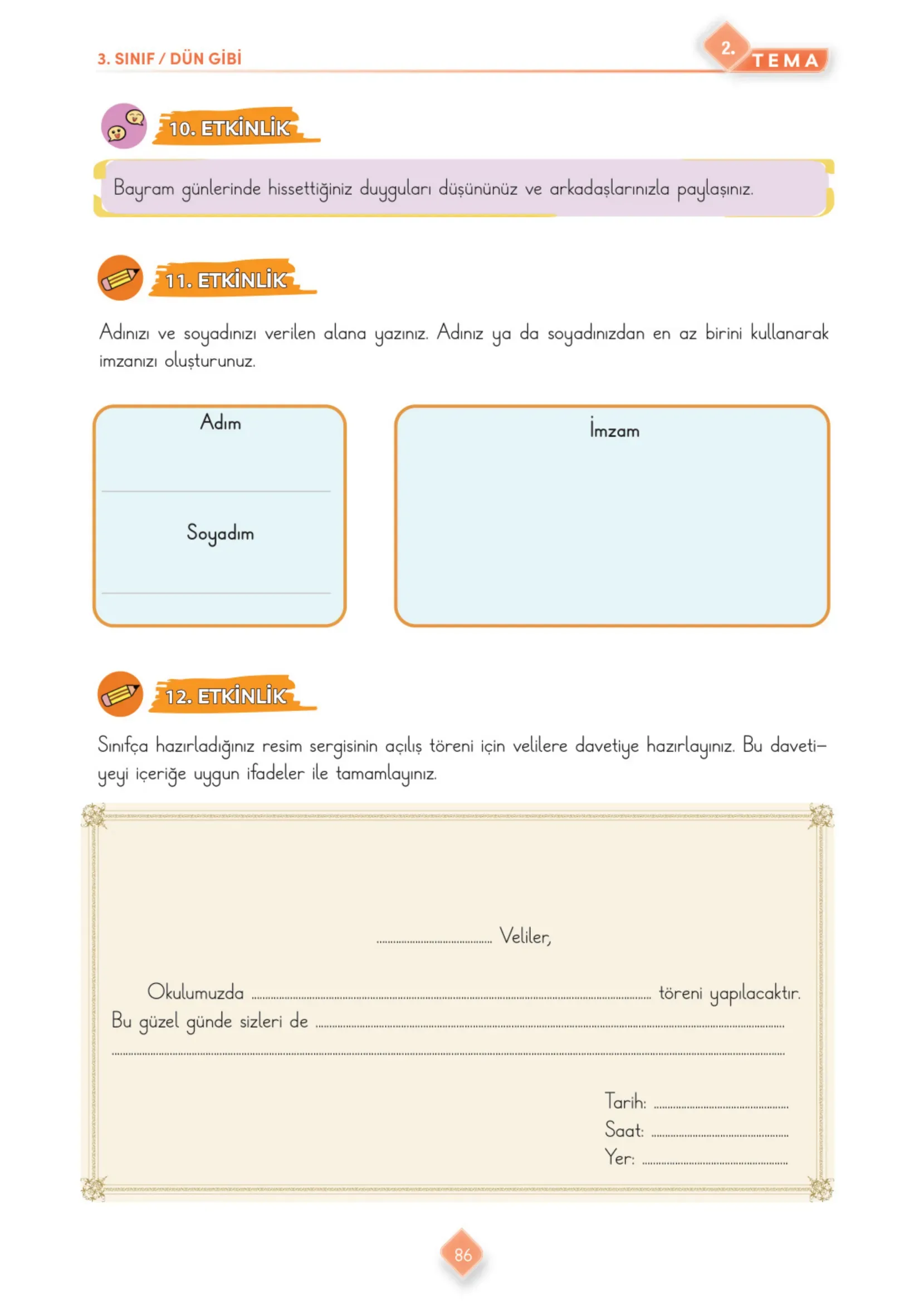 3. Sınıf Türkçe Ders Kitabı Cevapları Meb Yayınları 1. Kitap Sayfa 86