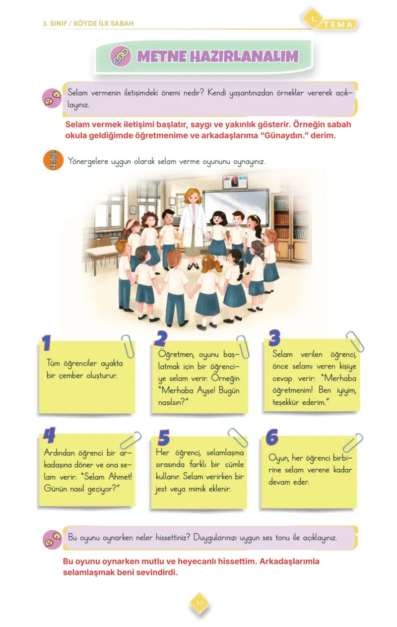 3. Sınıf Türkçe Ders Kitabı Cevapları Meb Yayınları 1. Kitap Sayfa 33 Çözüm Görseli