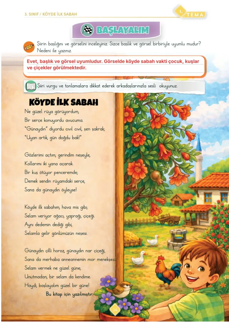 3. Sınıf Türkçe Ders Kitabı Cevapları Meb Yayınları 1. Kitap Sayfa 34 Çözüm Görseli