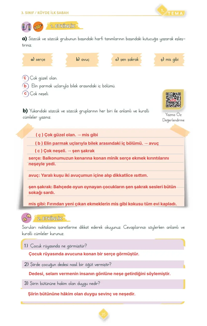 3. Sınıf Türkçe Ders Kitabı Cevapları Meb Yayınları 1. Kitap Sayfa 35 Çözüm Görseli