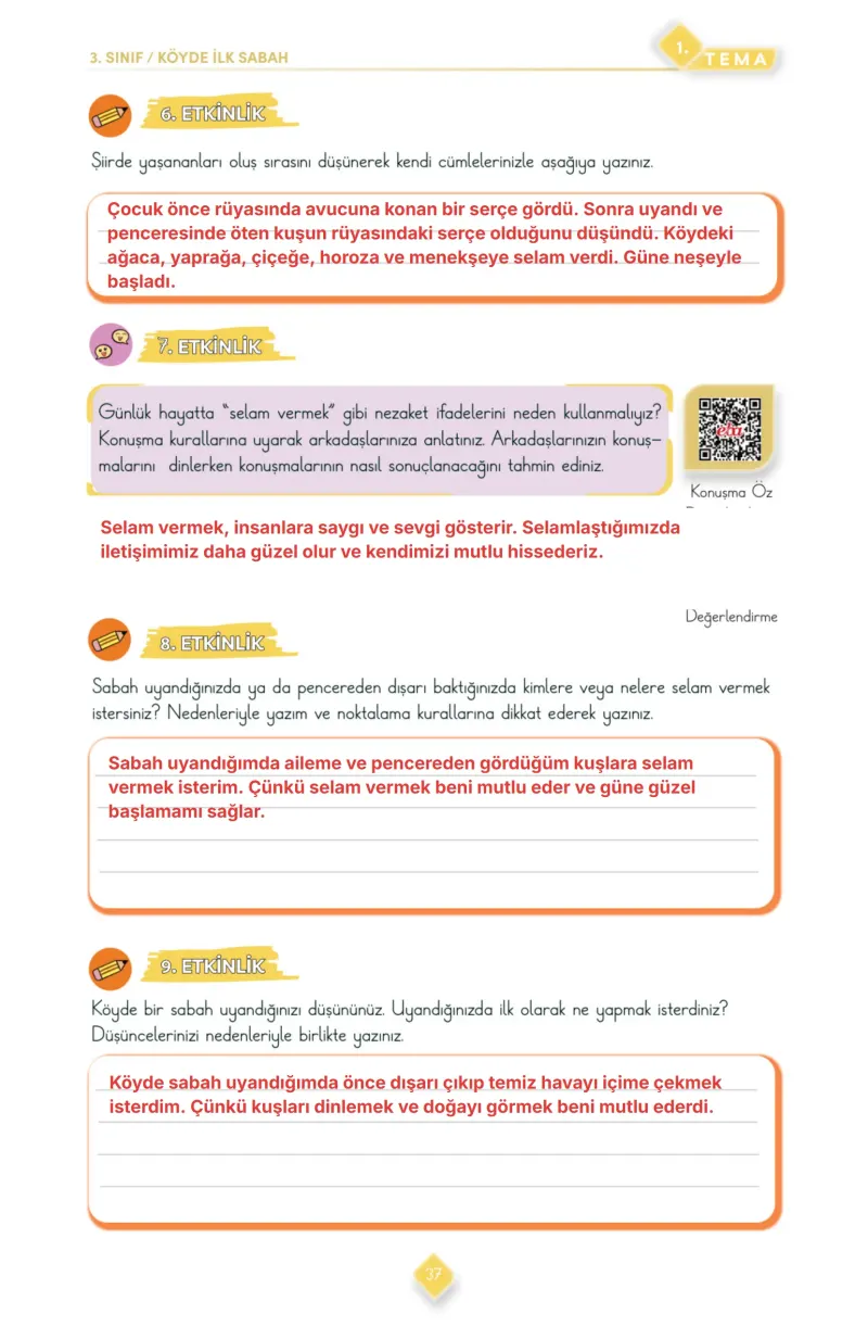 3. Sınıf Türkçe Ders Kitabı Cevapları Meb Yayınları 1. Kitap Sayfa 37 Çözüm Görseli