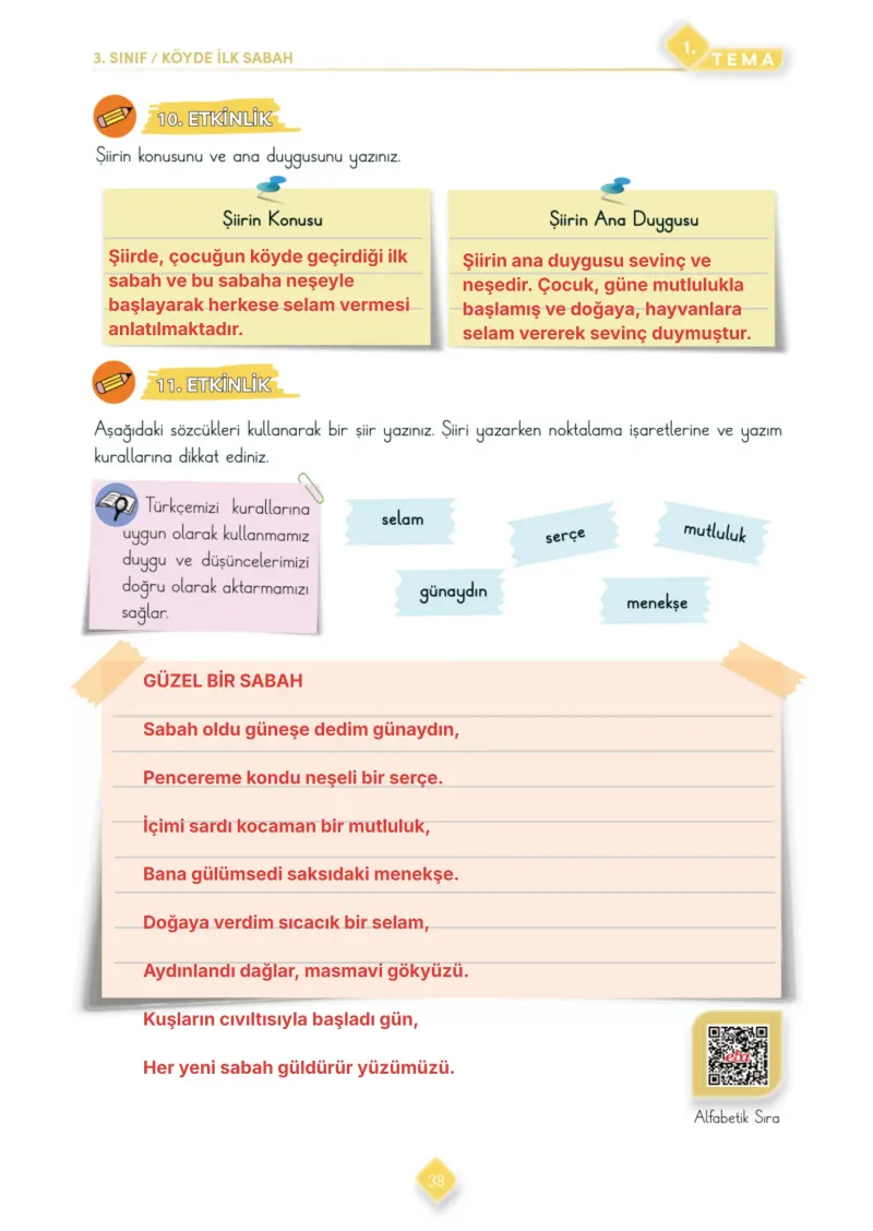 3. Sınıf Türkçe Ders Kitabı Cevapları Meb Yayınları 1. Kitap Sayfa 38 Çözüm Görseli