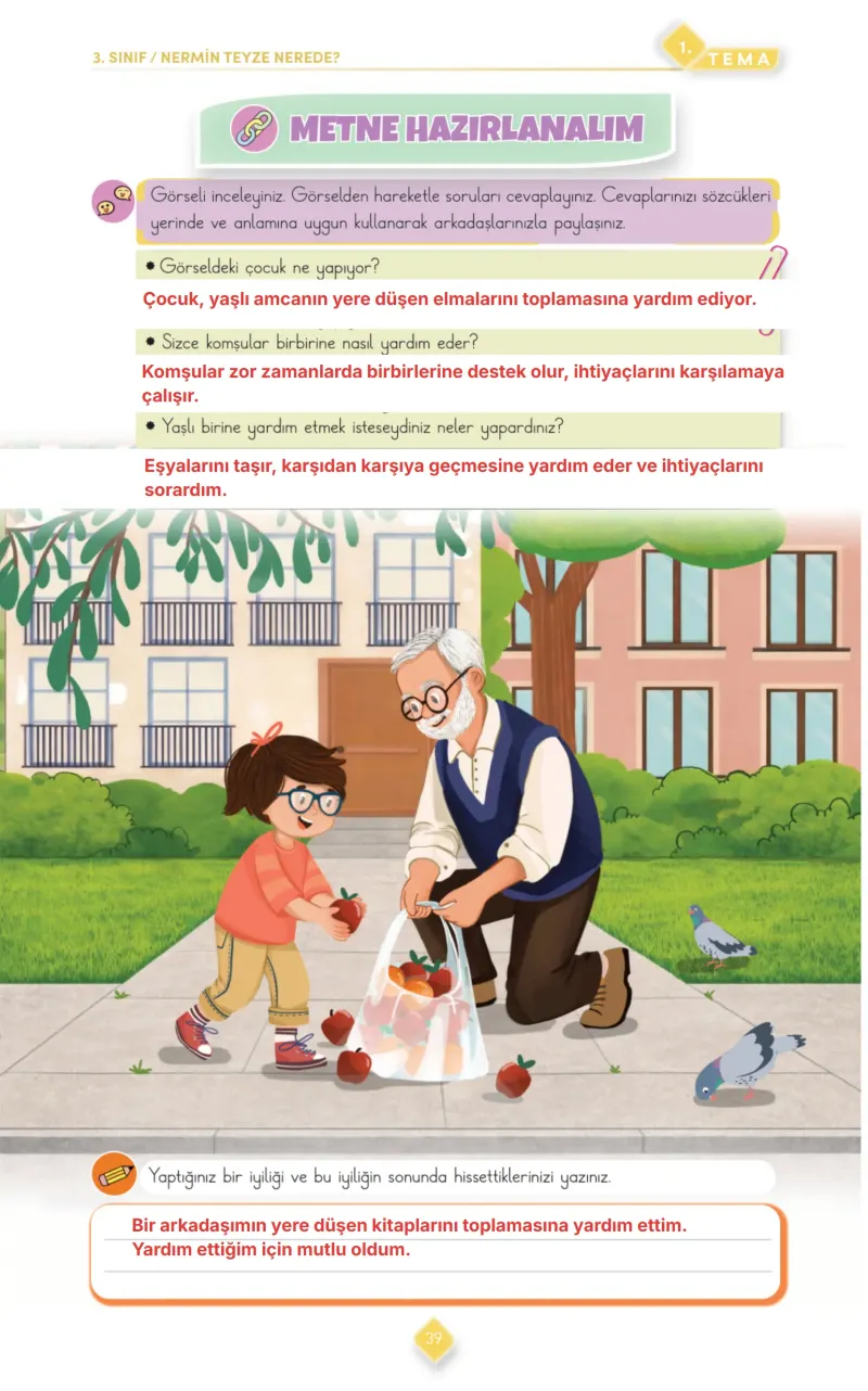 3. Sınıf Türkçe Ders Kitabı Cevapları Meb Yayınları 1. Kitap Sayfa 39 Çözüm Görseli