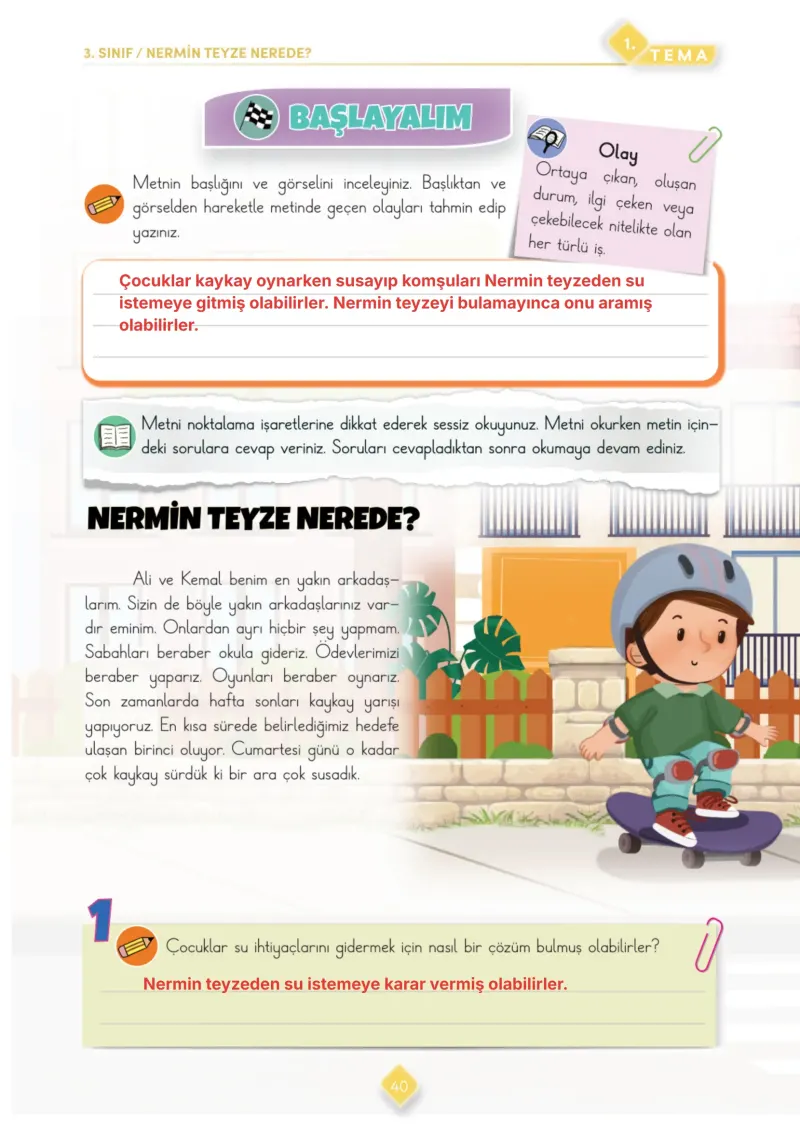 3. Sınıf Türkçe Ders Kitabı Cevapları Meb Yayınları 1. Kitap Sayfa 40 Çözüm Görseli