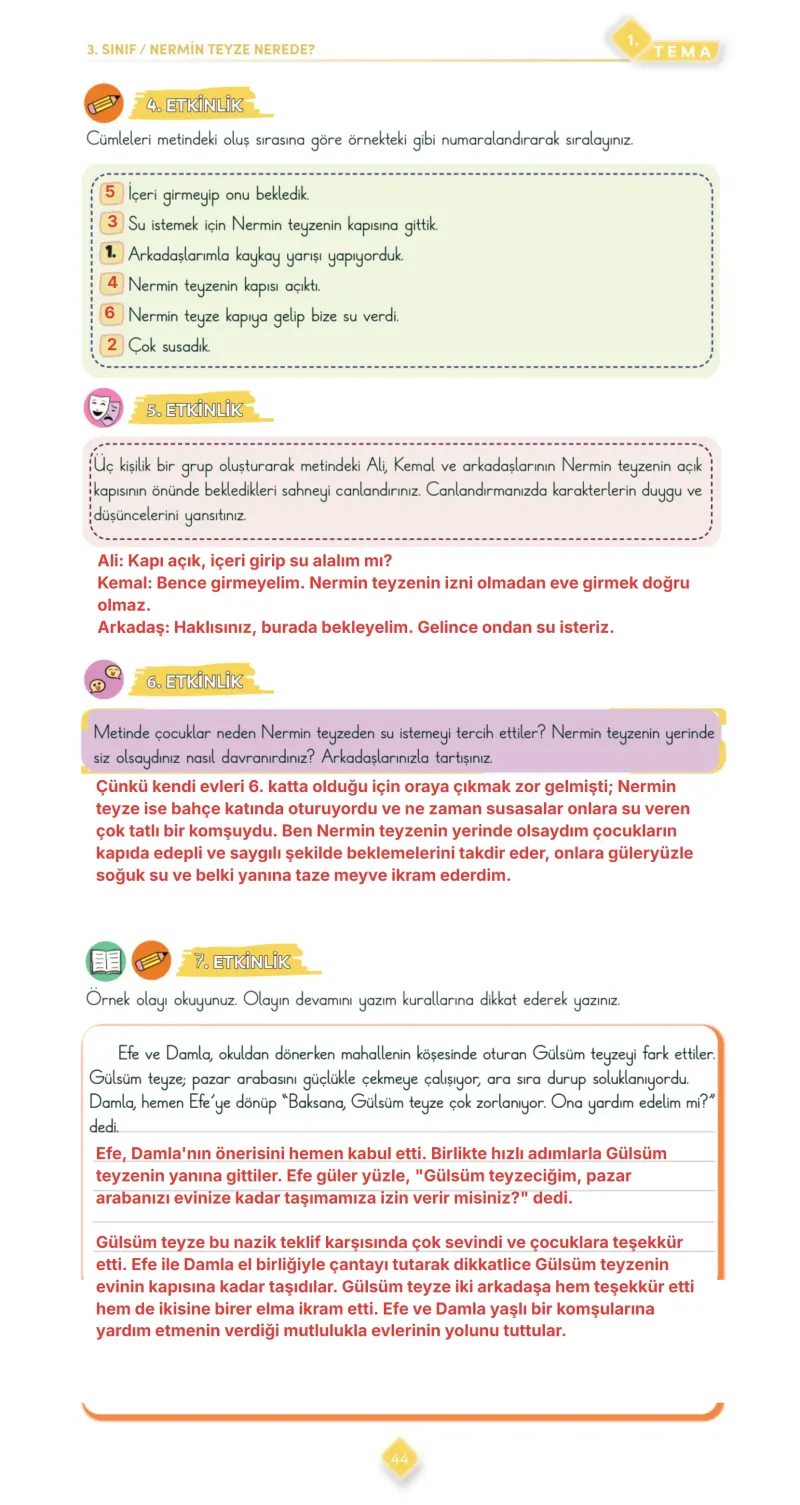 3. Sınıf Türkçe Ders Kitabı Cevapları Meb Yayınları 1. Kitap Sayfa 44 Çözüm Görseli