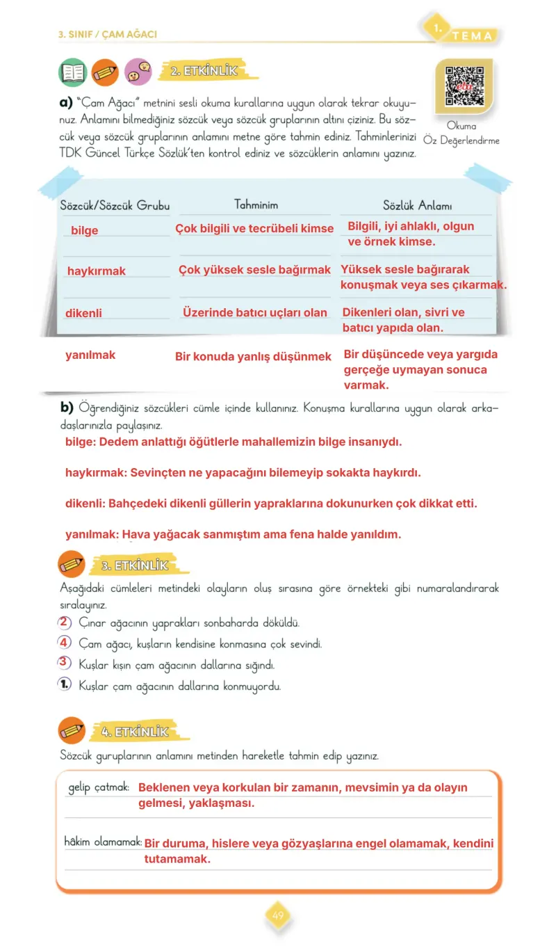 3. Sınıf Türkçe Ders Kitabı Cevapları Meb Yayınları 1. Kitap Sayfa 49 Çözüm Görseli