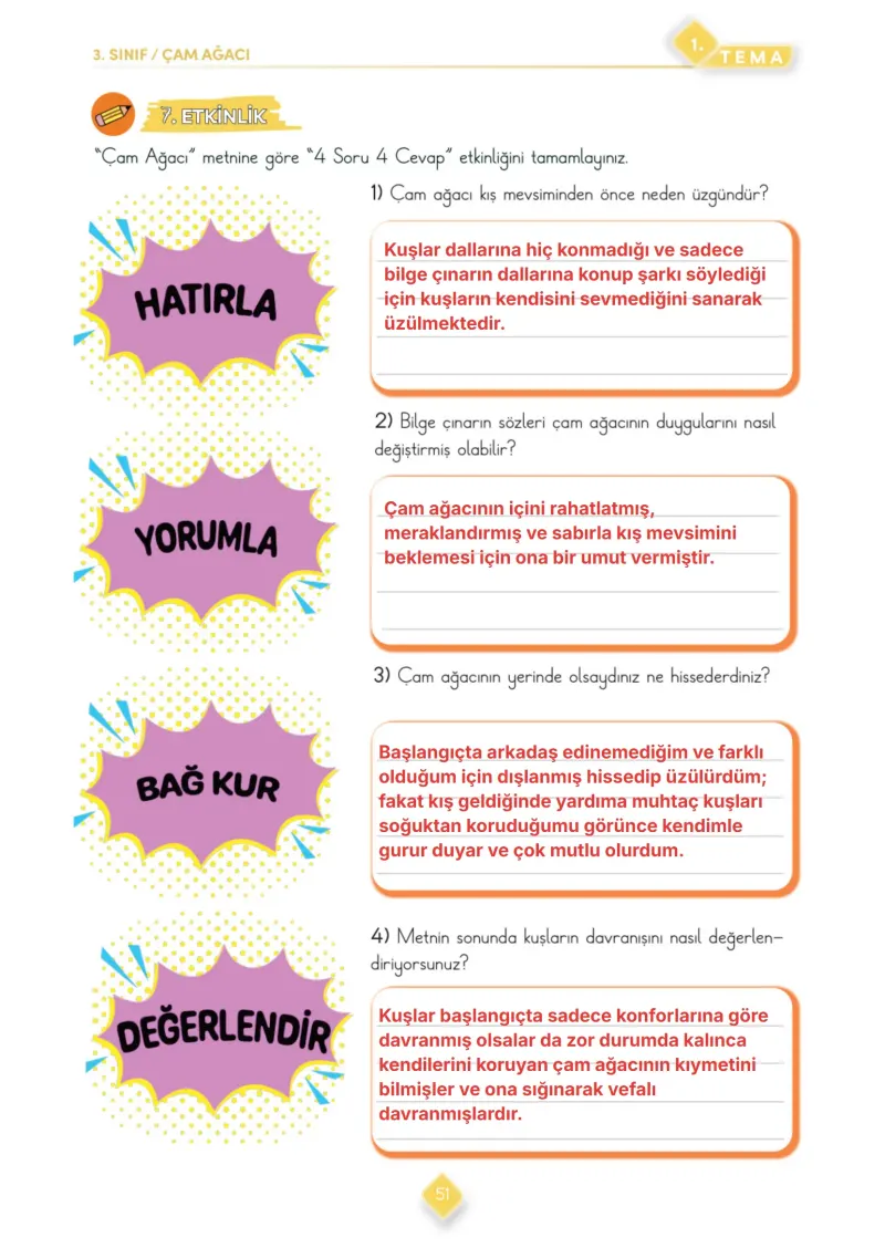 3. Sınıf Türkçe Ders Kitabı Cevapları Meb Yayınları 1. Kitap Sayfa 51 Çözüm Görseli
