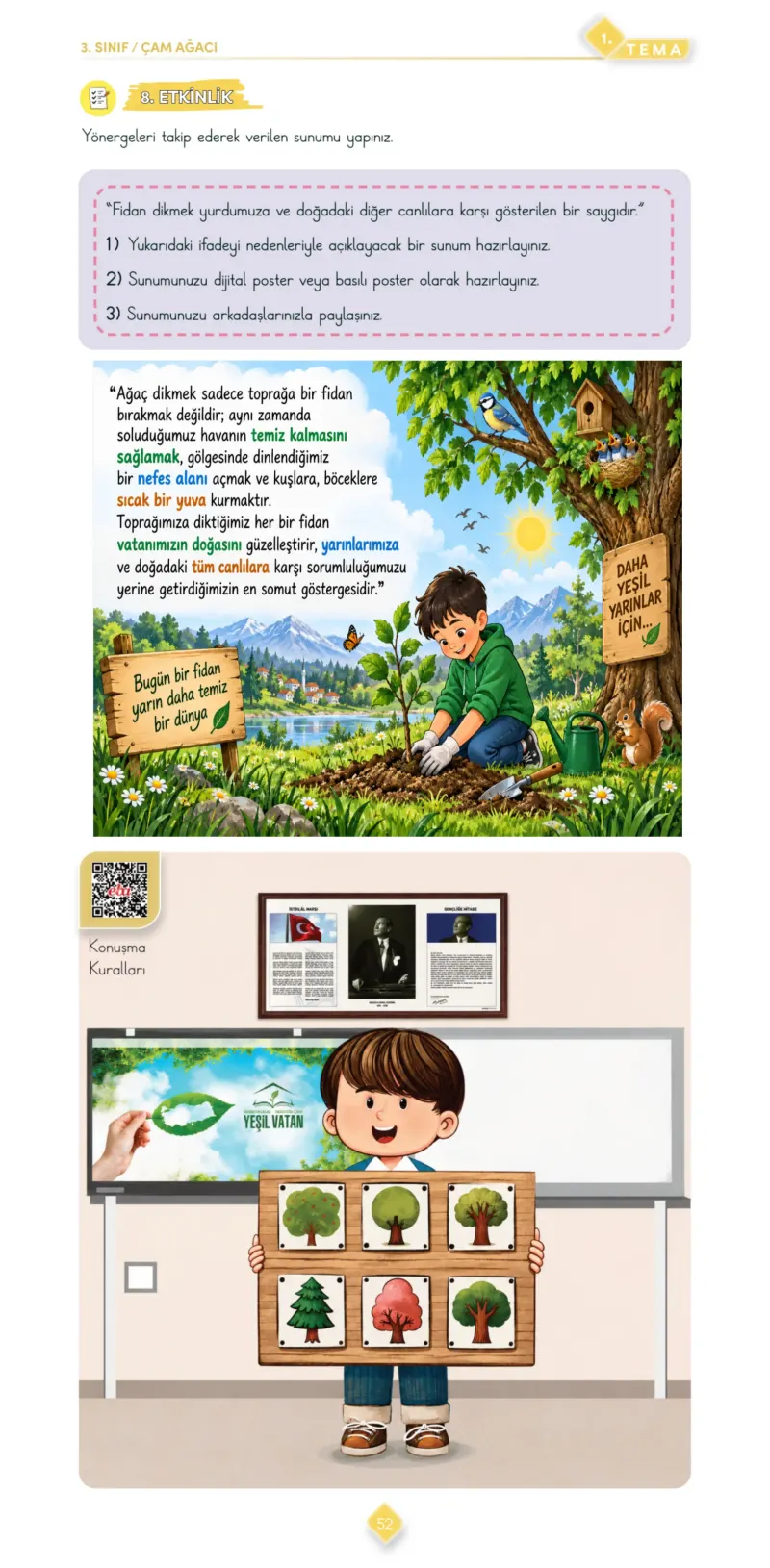 3. Sınıf Türkçe Ders Kitabı Cevapları Meb Yayınları 1. Kitap Sayfa 52 Çözüm Görseli