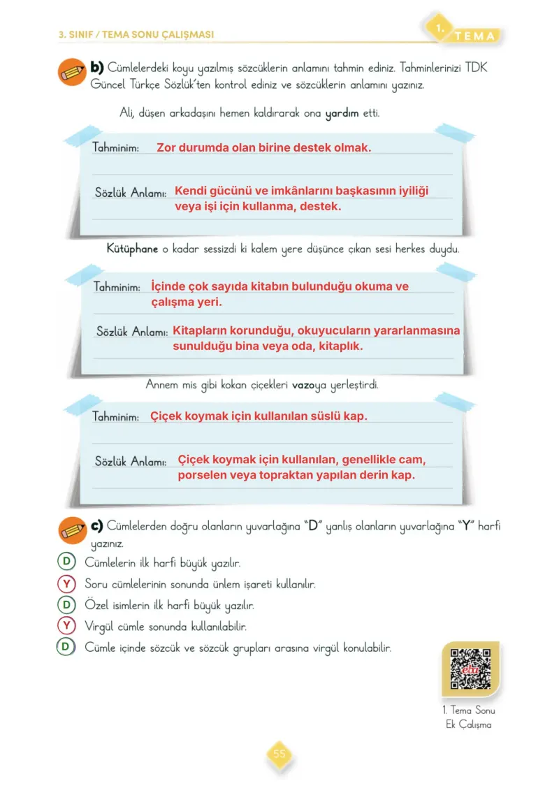 3. Sınıf Türkçe Ders Kitabı Cevapları Meb Yayınları 1. Kitap Sayfa 55 Çözüm Görseli
