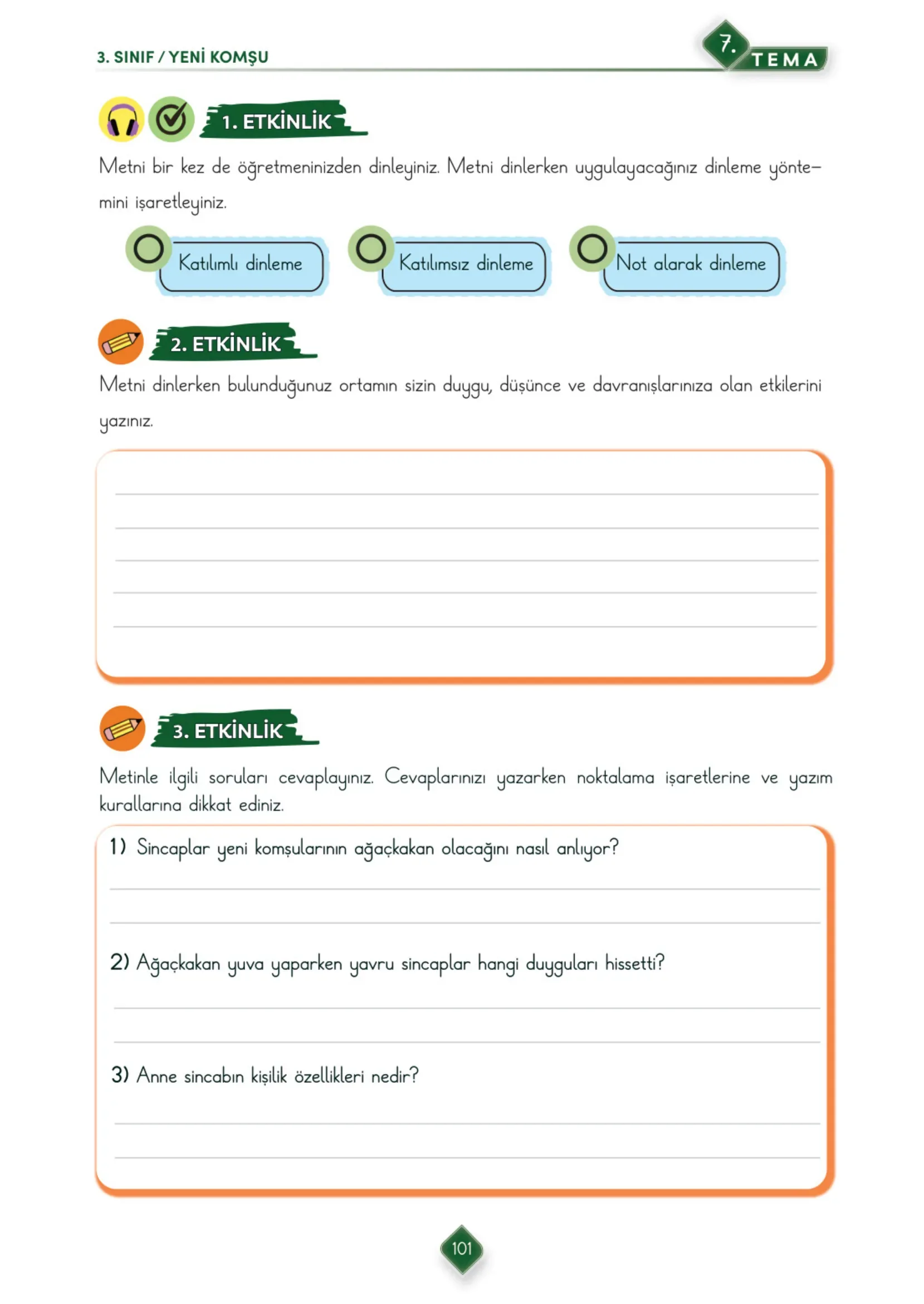 3. Sınıf Türkçe Ders Kitabı Cevapları Meb Yayınları 2. Kitap Sayfa 101