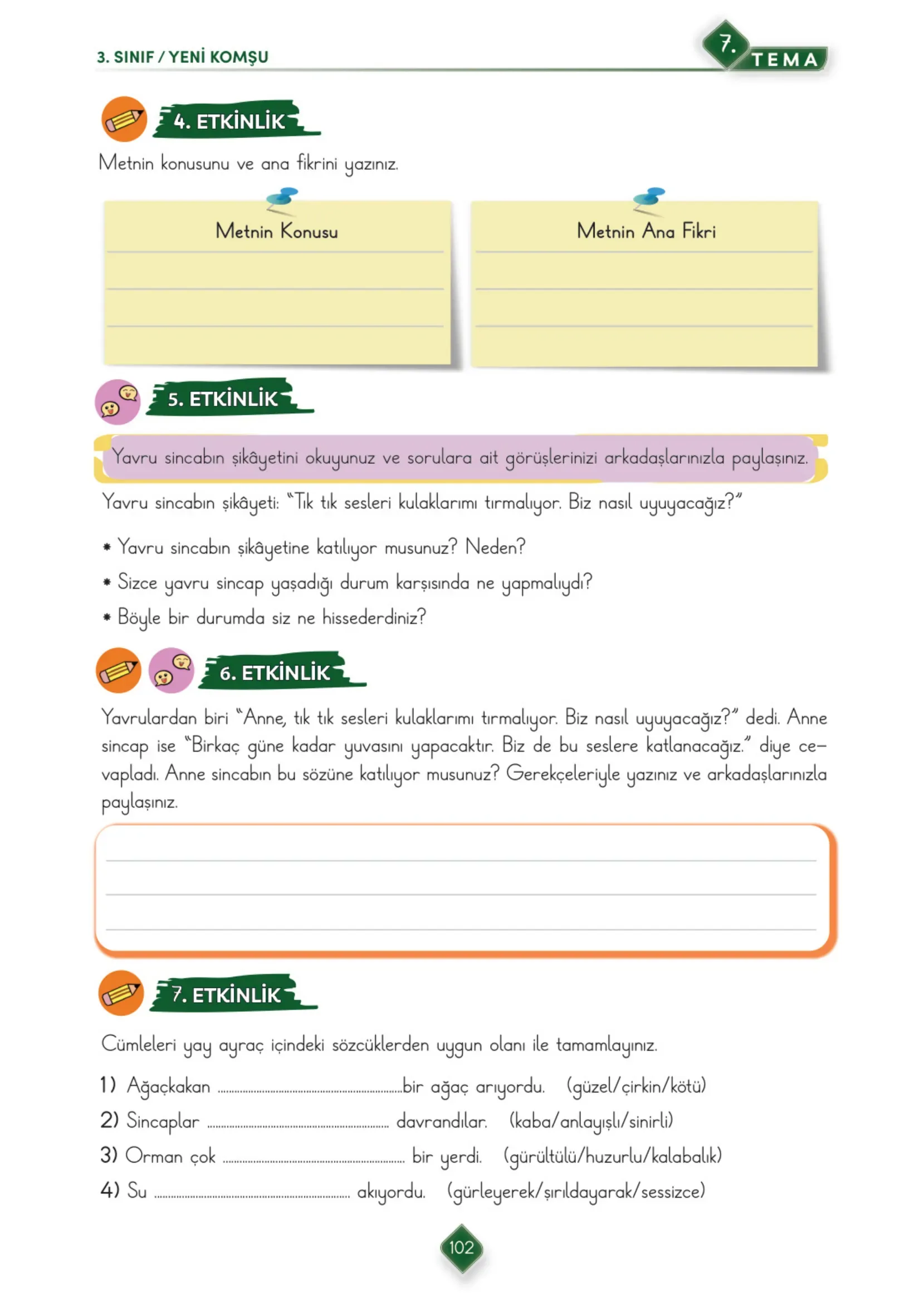 3. Sınıf Türkçe Ders Kitabı Cevapları Meb Yayınları 2. Kitap Sayfa 102