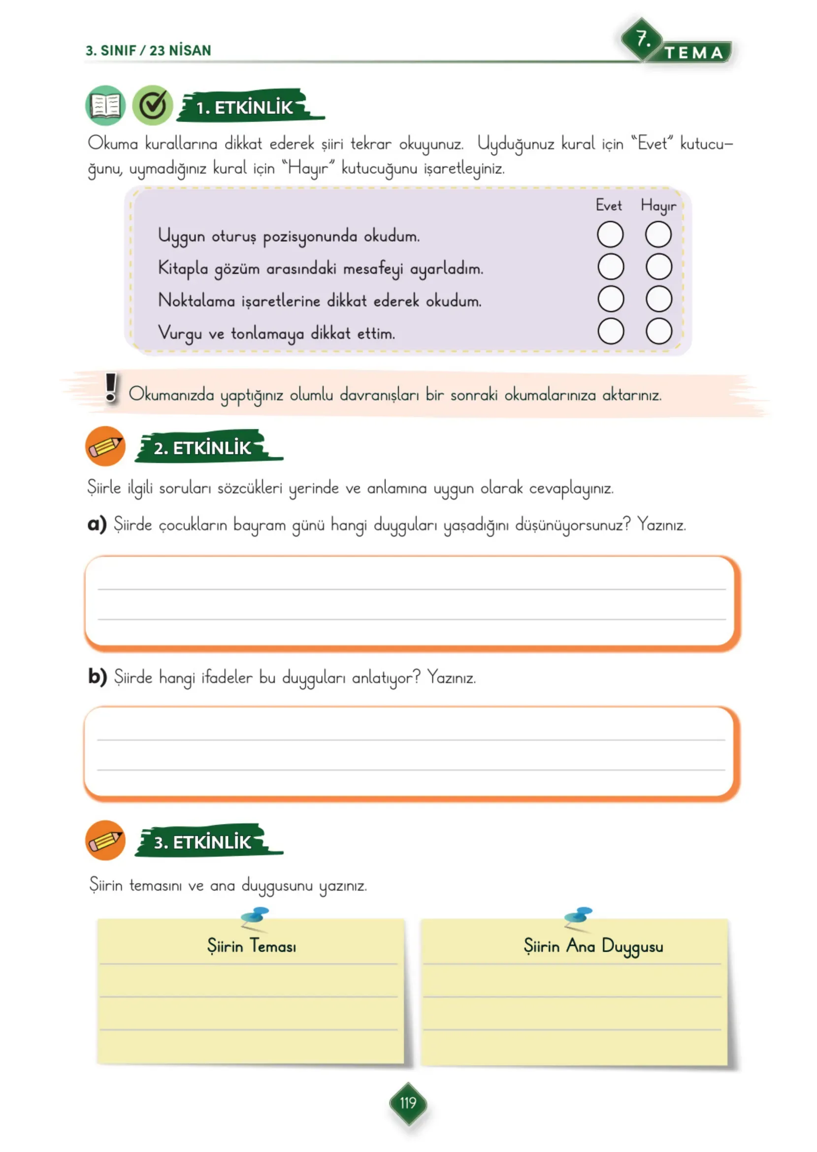 3. Sınıf Türkçe Ders Kitabı Cevapları Meb Yayınları 2. Kitap Sayfa 119