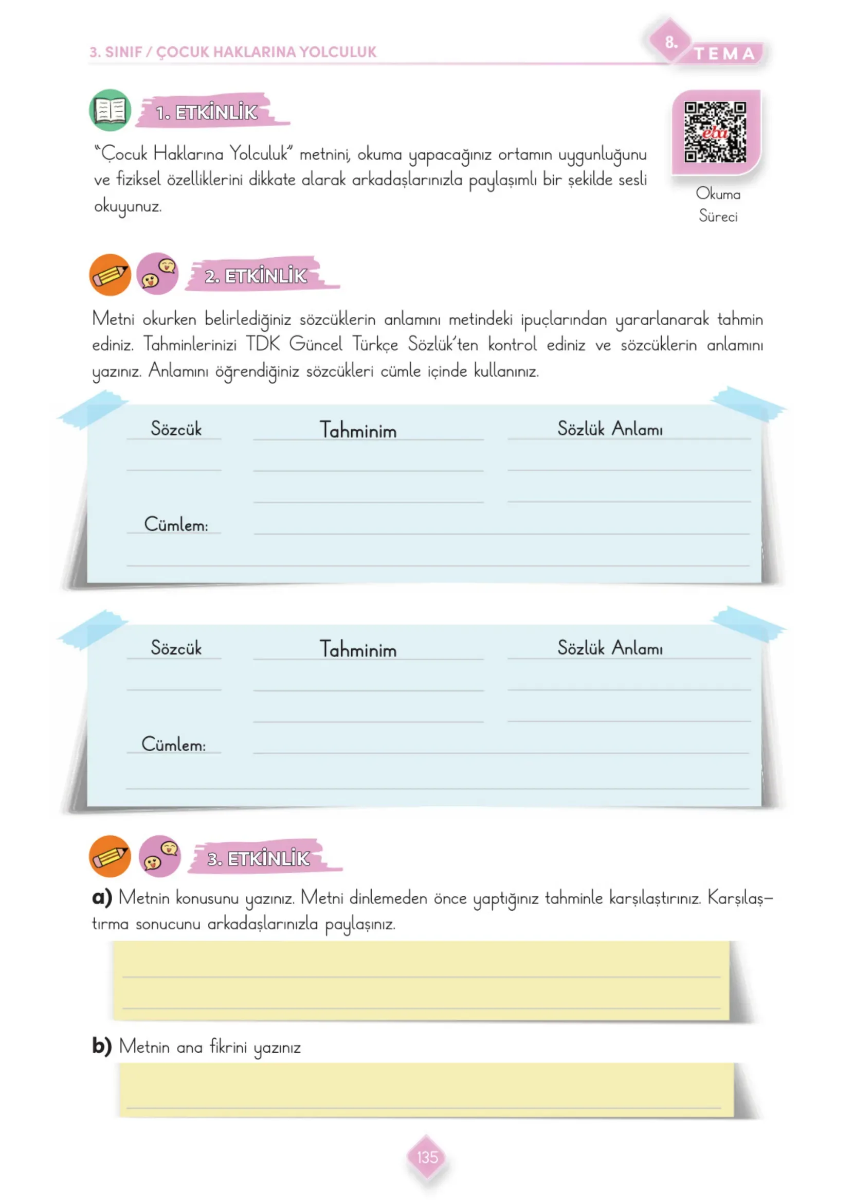 3. Sınıf Türkçe Ders Kitabı Cevapları Meb Yayınları 2. Kitap Sayfa 135