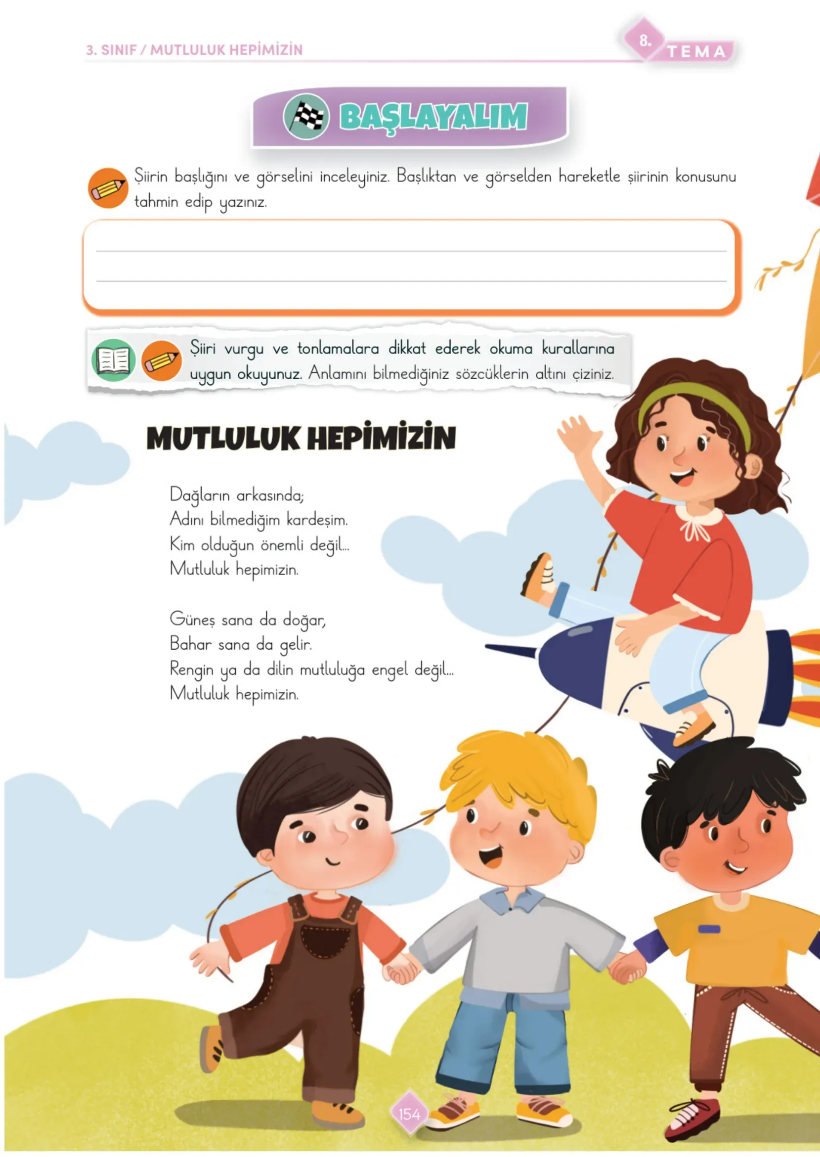 3. Sınıf Türkçe Ders Kitabı Cevapları Meb Yayınları 2. Kitap Sayfa 154