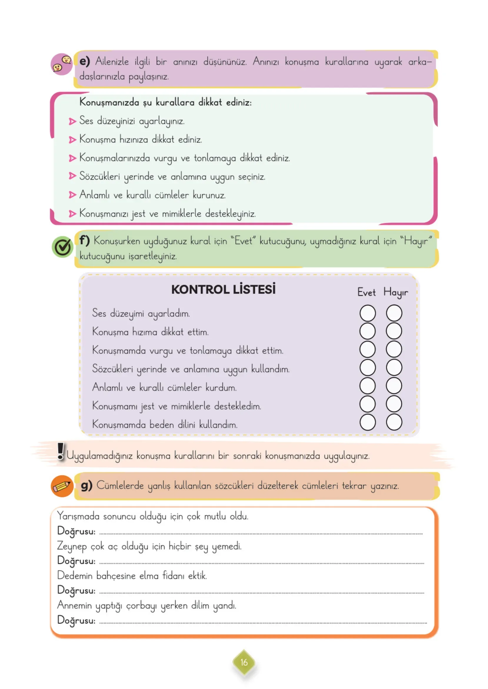 3. Sınıf Türkçe Ders Kitabı Cevapları Meb Yayınları 2. Kitap Sayfa 16
