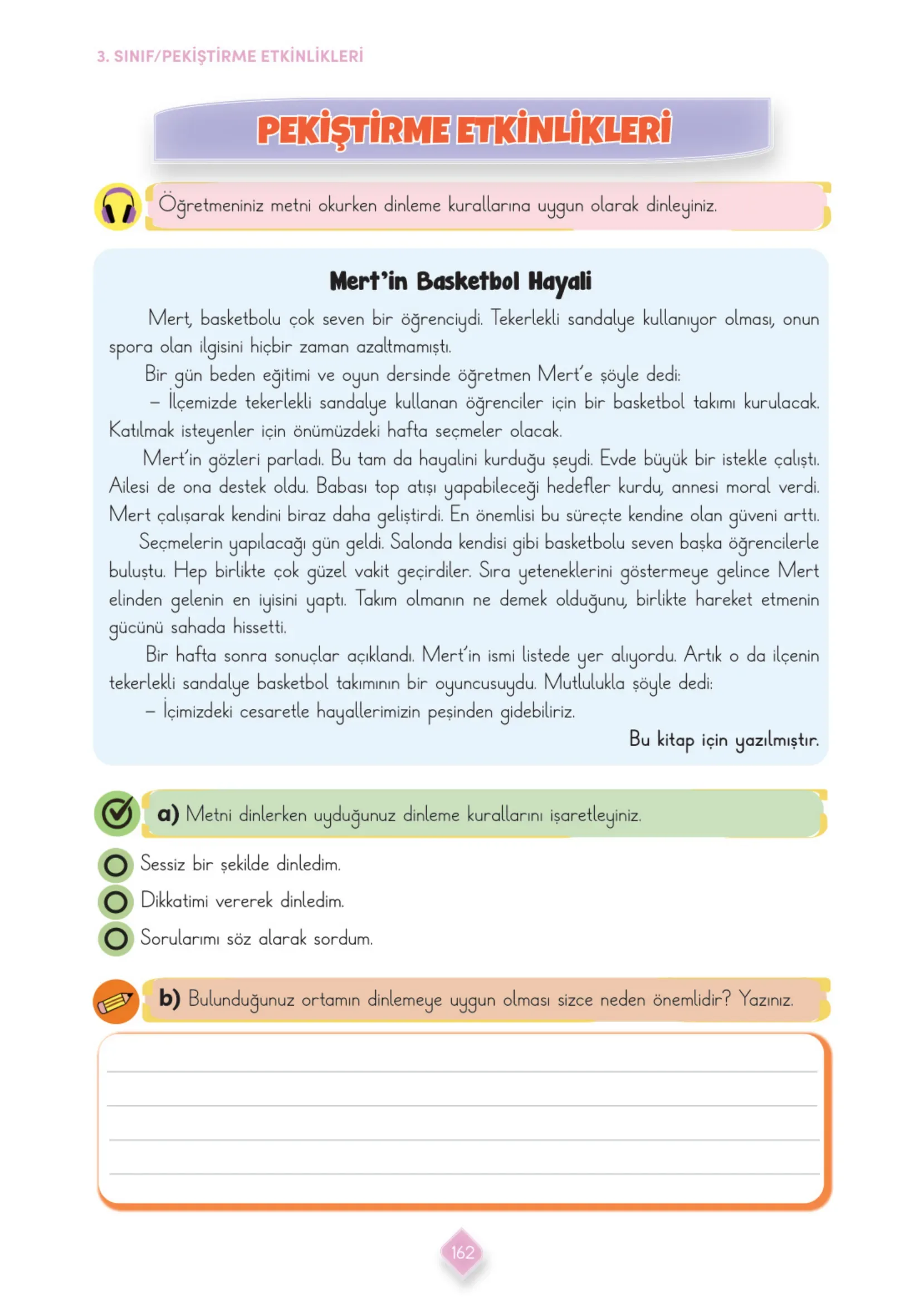 3. Sınıf Türkçe Ders Kitabı Cevapları Meb Yayınları 2. Kitap Sayfa 162
