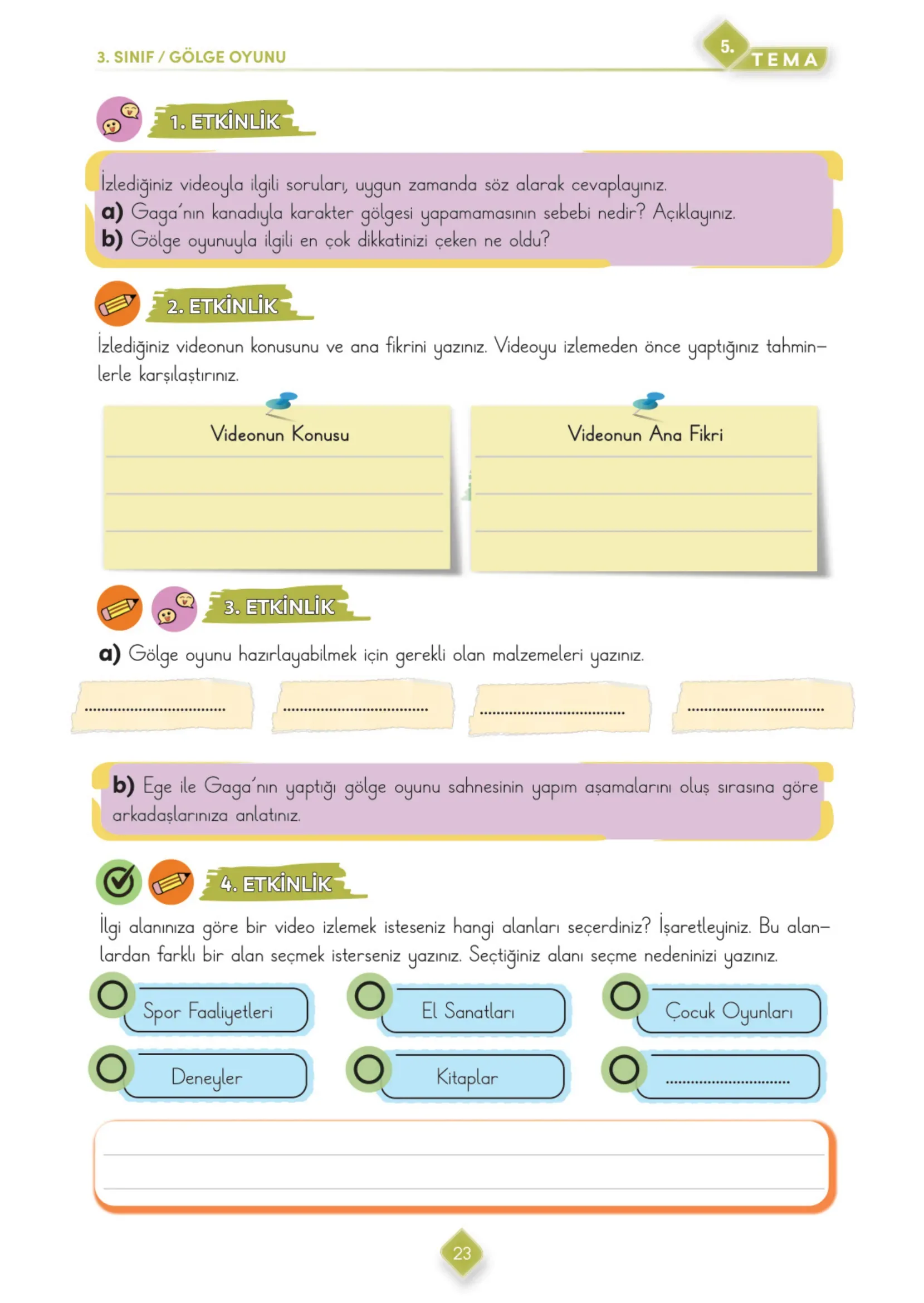 3. Sınıf Türkçe Ders Kitabı Cevapları Meb Yayınları 2. Kitap Sayfa 23