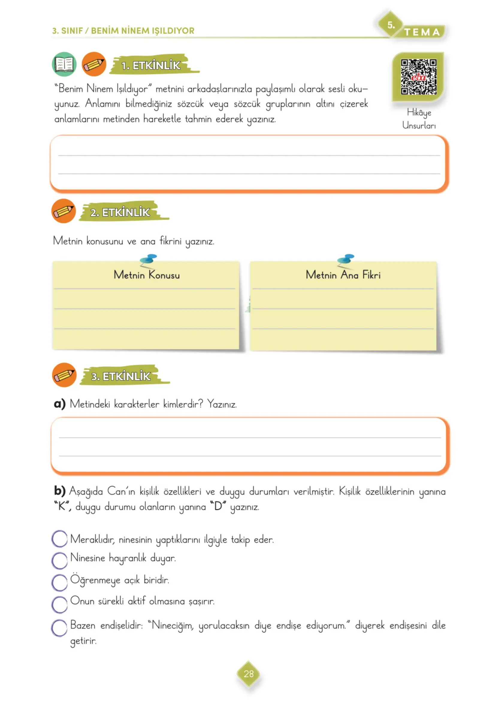 3. Sınıf Türkçe Ders Kitabı Cevapları Meb Yayınları 2. Kitap Sayfa 28